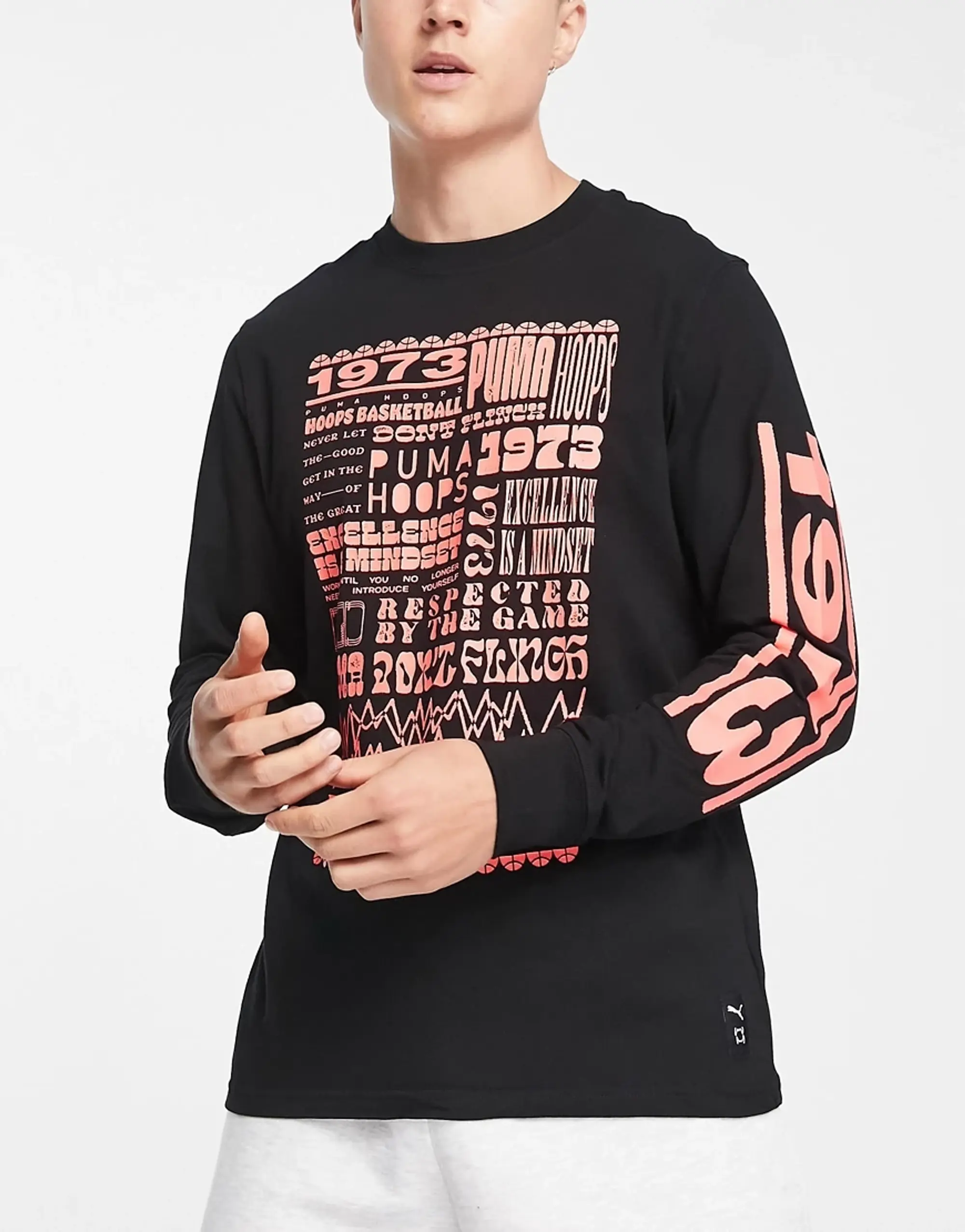 Puma Basketball Long Sleeve T-Shirt With Sleeve Print In Black And Red