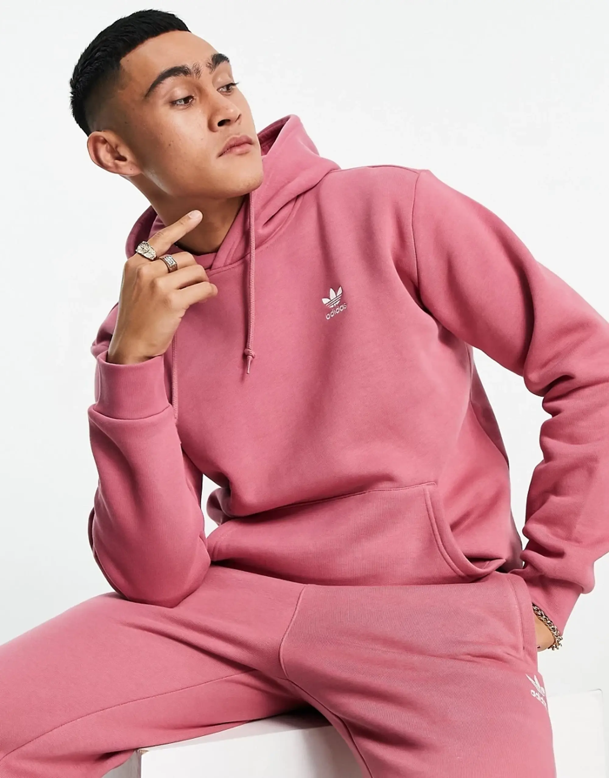 Adidas Originals Trefoil Essentials Logo Hoodie In Dusty Pink