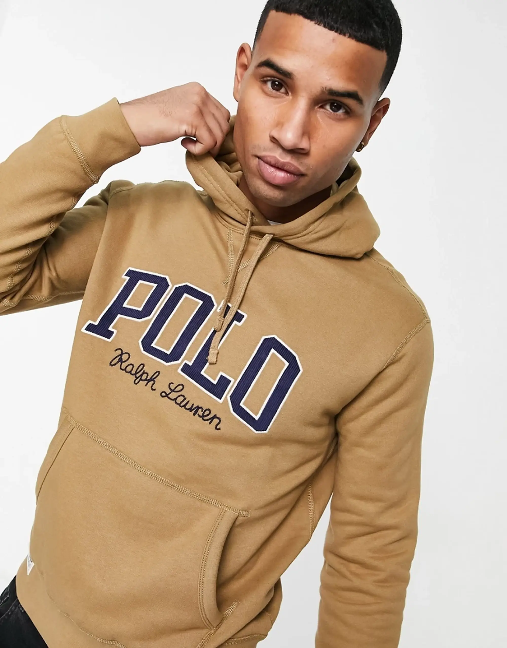Polo Ralph Lauren Collegiate Logo Fleece Hoodie In Khaki Beige-Neutral