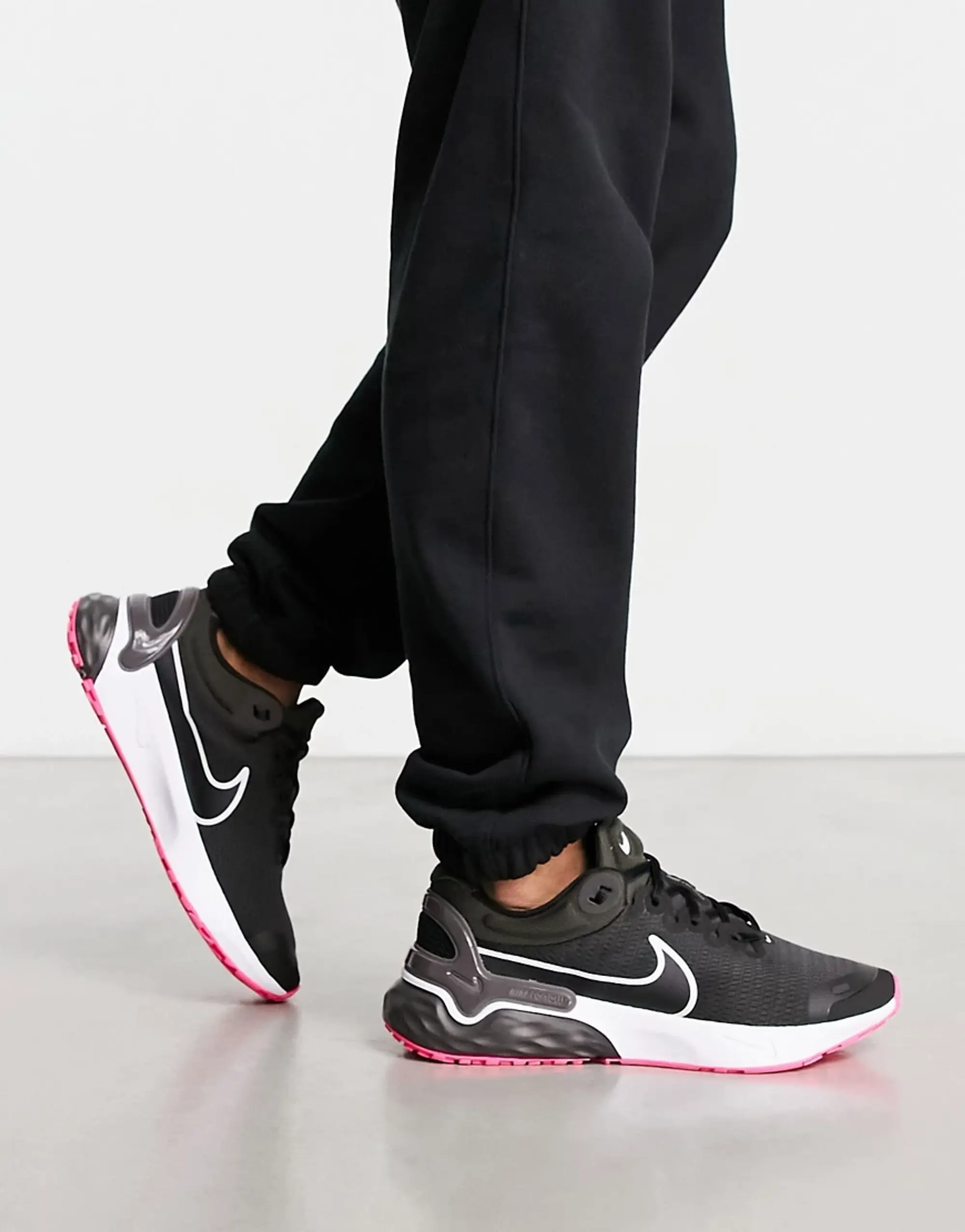 Nike Running Renew Run 3 Trainers In Black And Pink