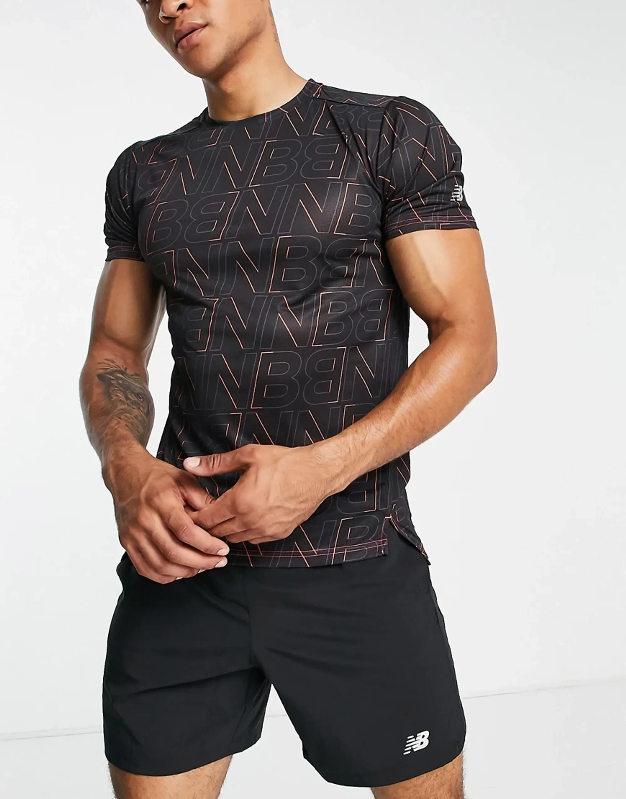T-Shirt Black In Running New All And Over Logo Red-Multi | Balance Accelerate MT23223