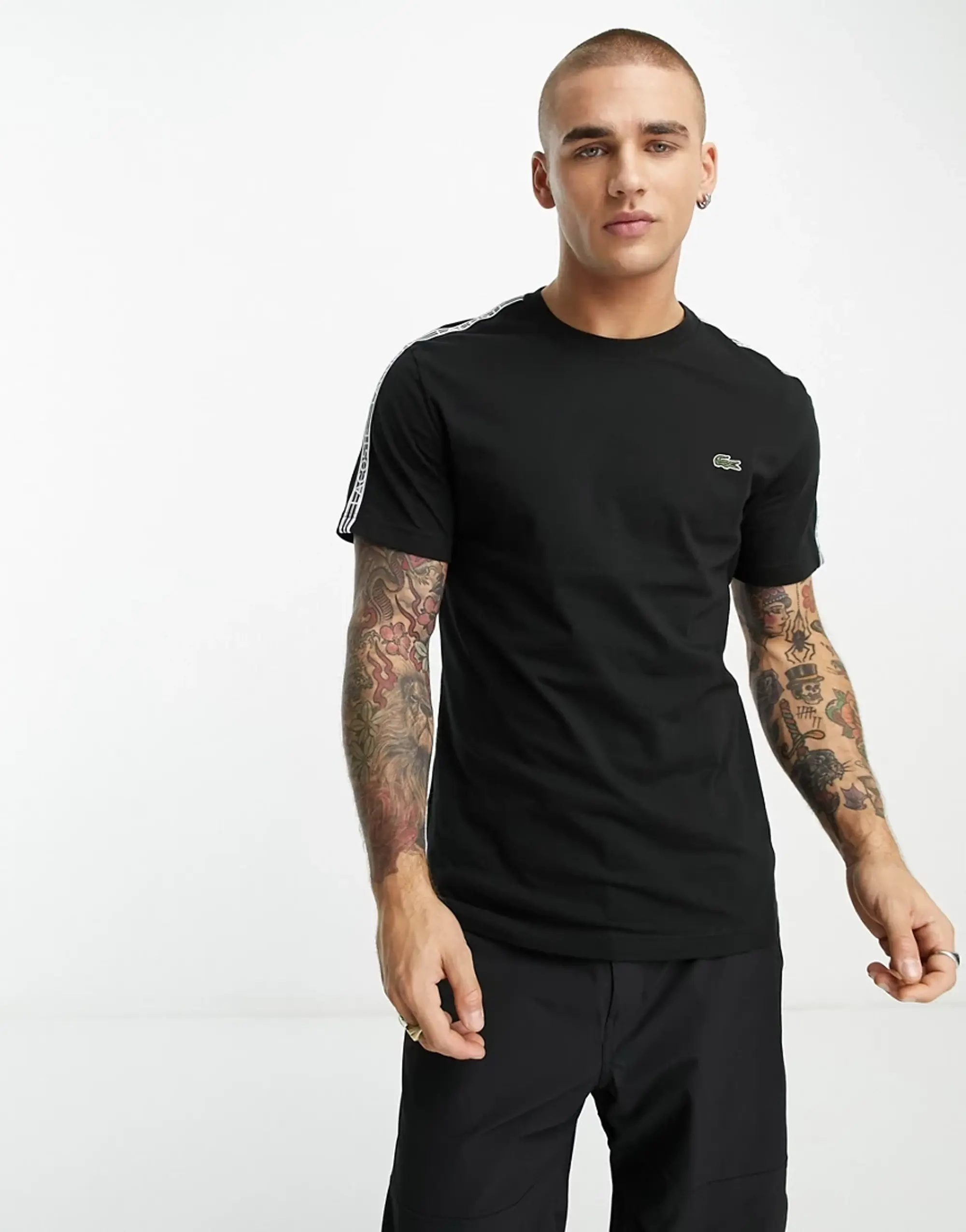 Men’s Lacoste Regular Fit Logo Stripe T-shirt - Black