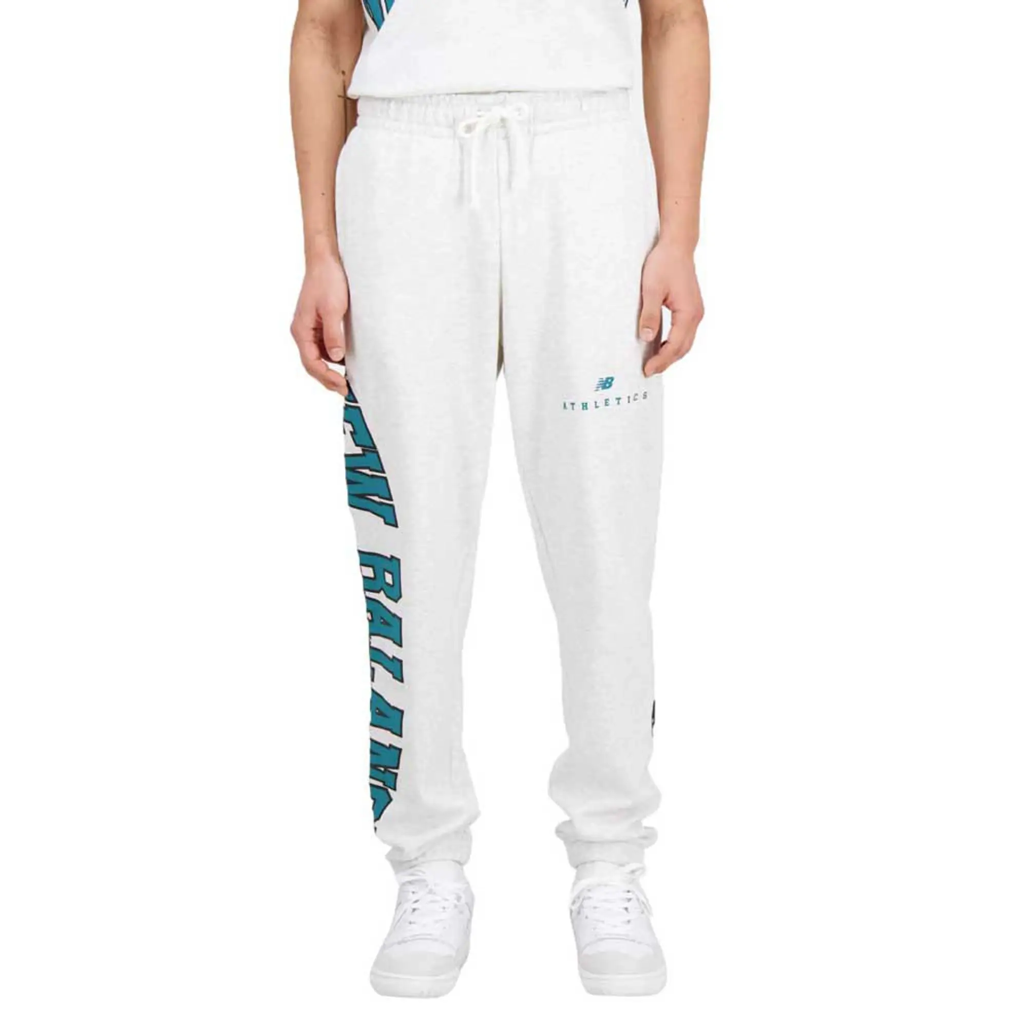 New Balance Unisex Uni-ssentials Warped Classics French Terry Sweatpant in White Cotton