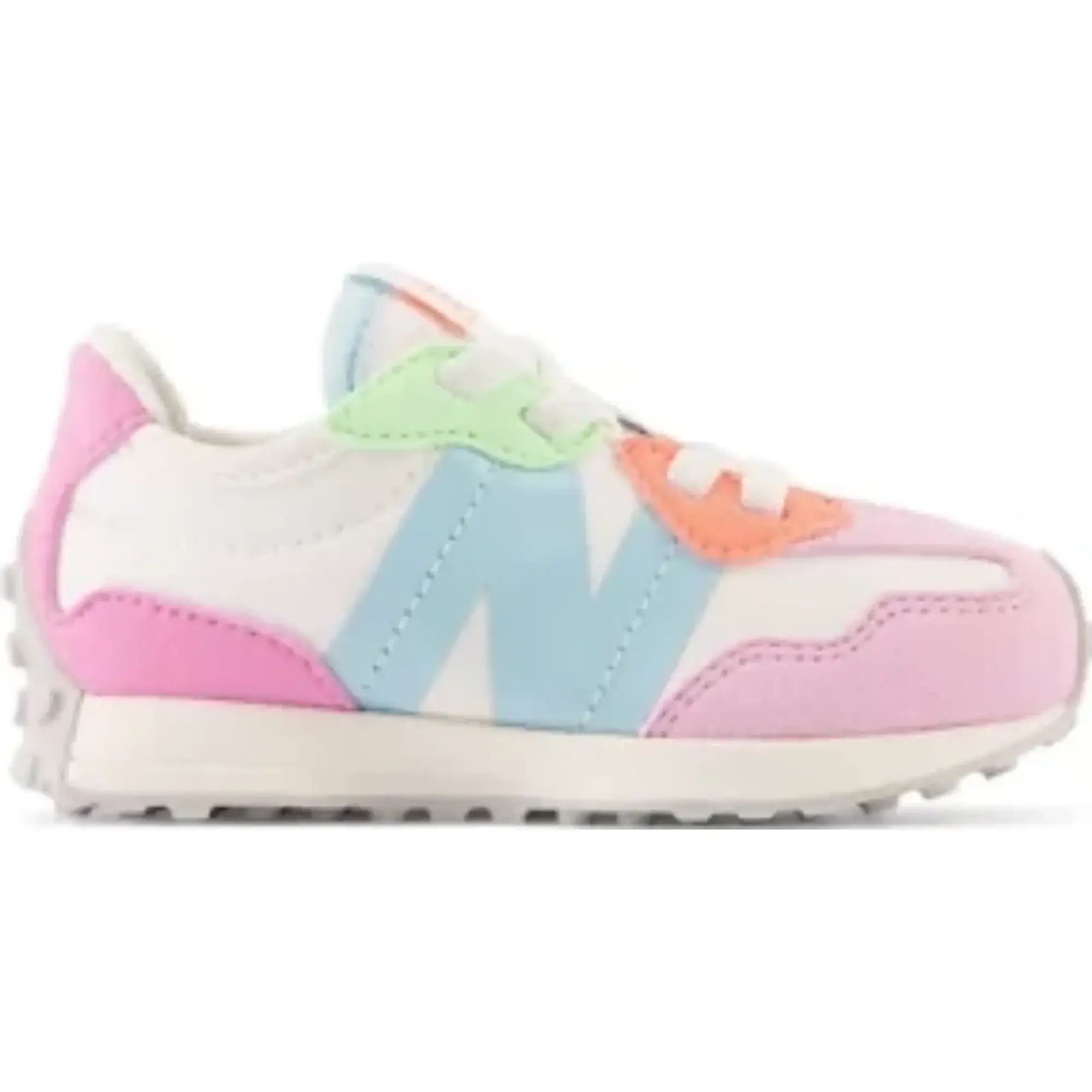 New Balance Infants' 327 Bungee Lace in Pink/Blue Synthetic