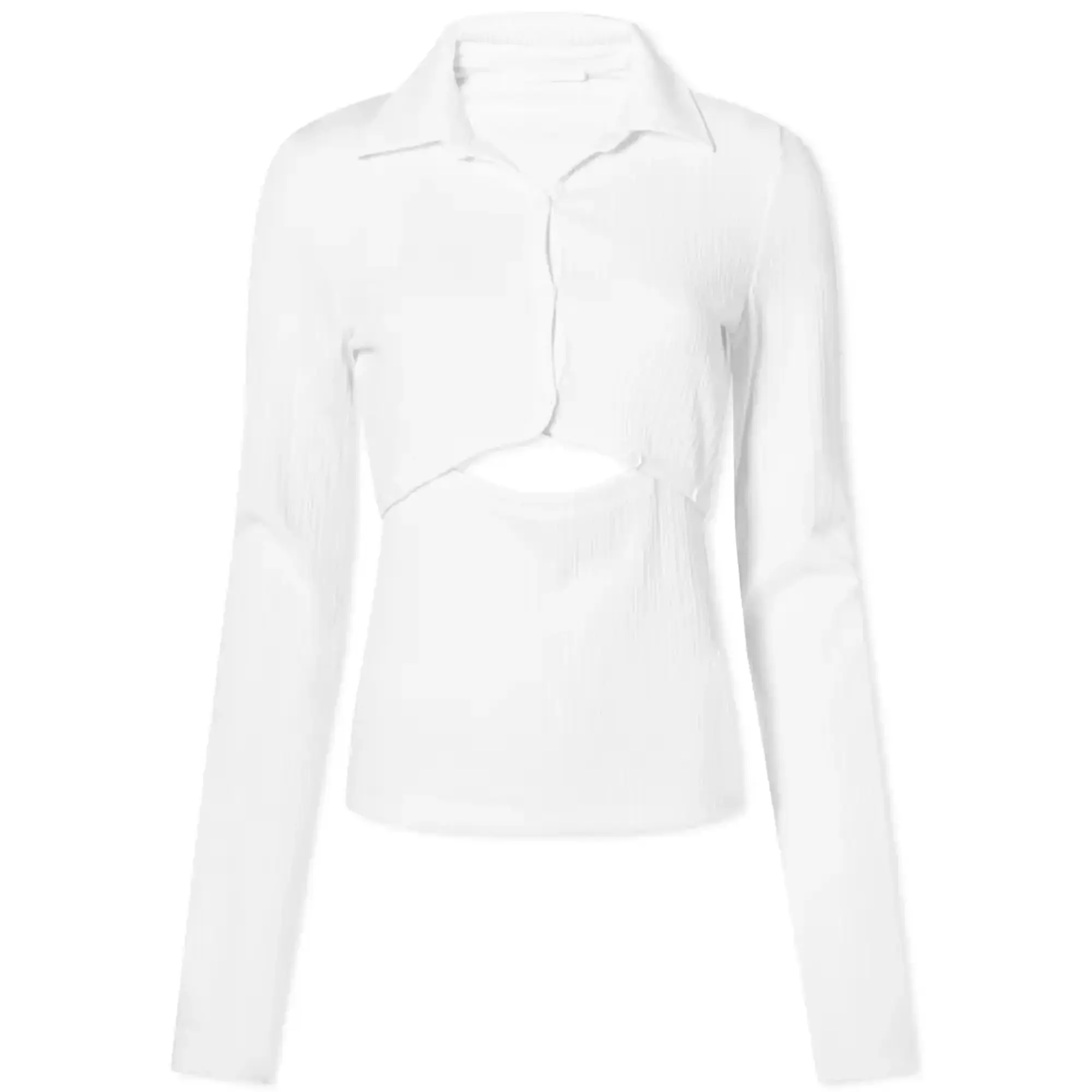 Helmut Lang Long Sleeve Ribbed Polo Top White