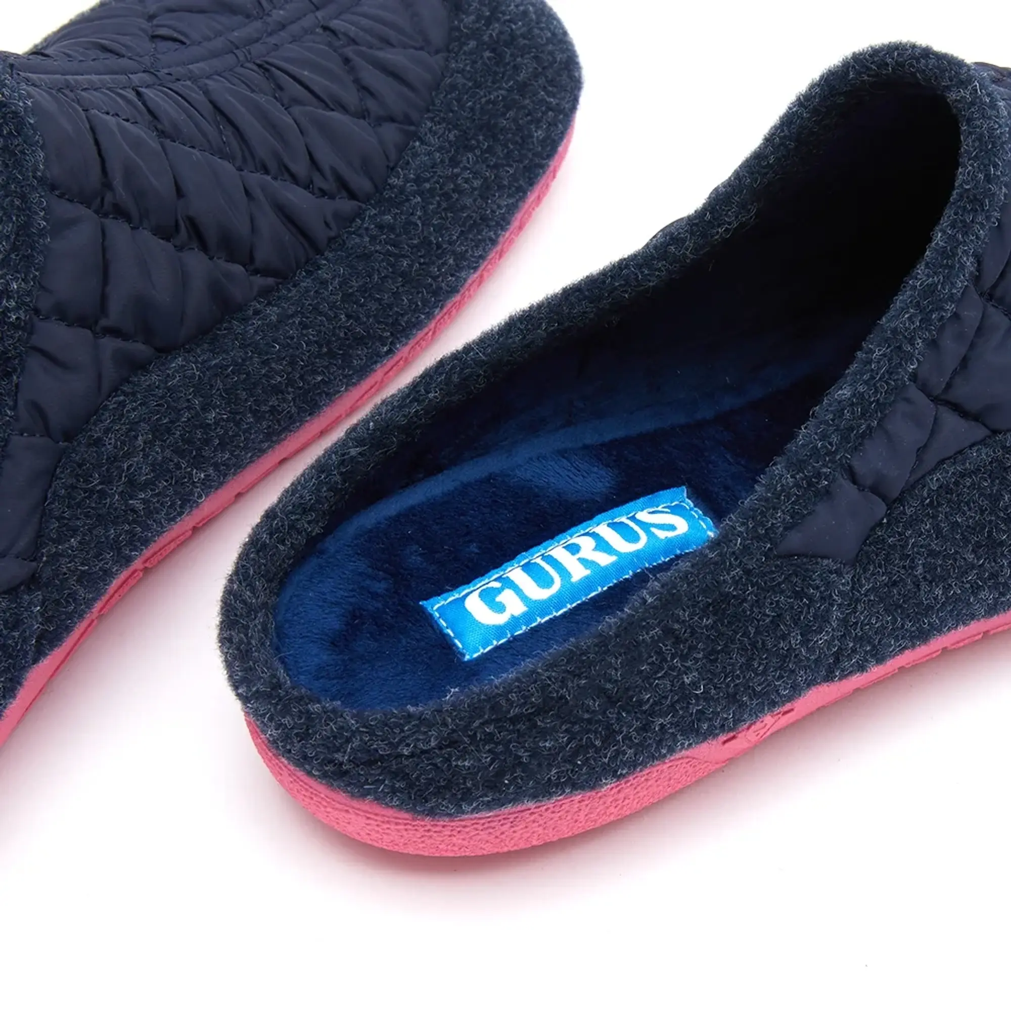 Houseshoe | Gurus Navy/Pink Roomshoes GRS-002-MULE-NVP Quilted