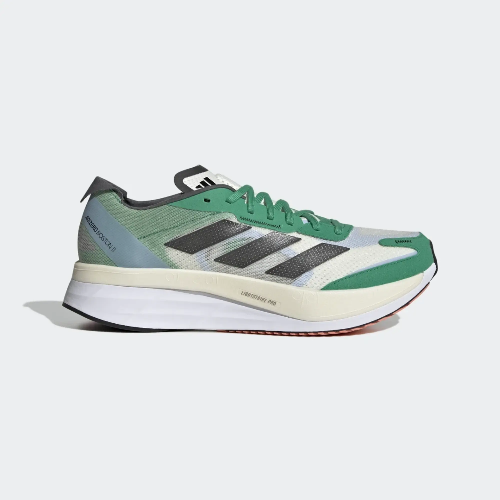adidas Adizero Boston 11 Shoes - White Tint / Core Black / Court Green