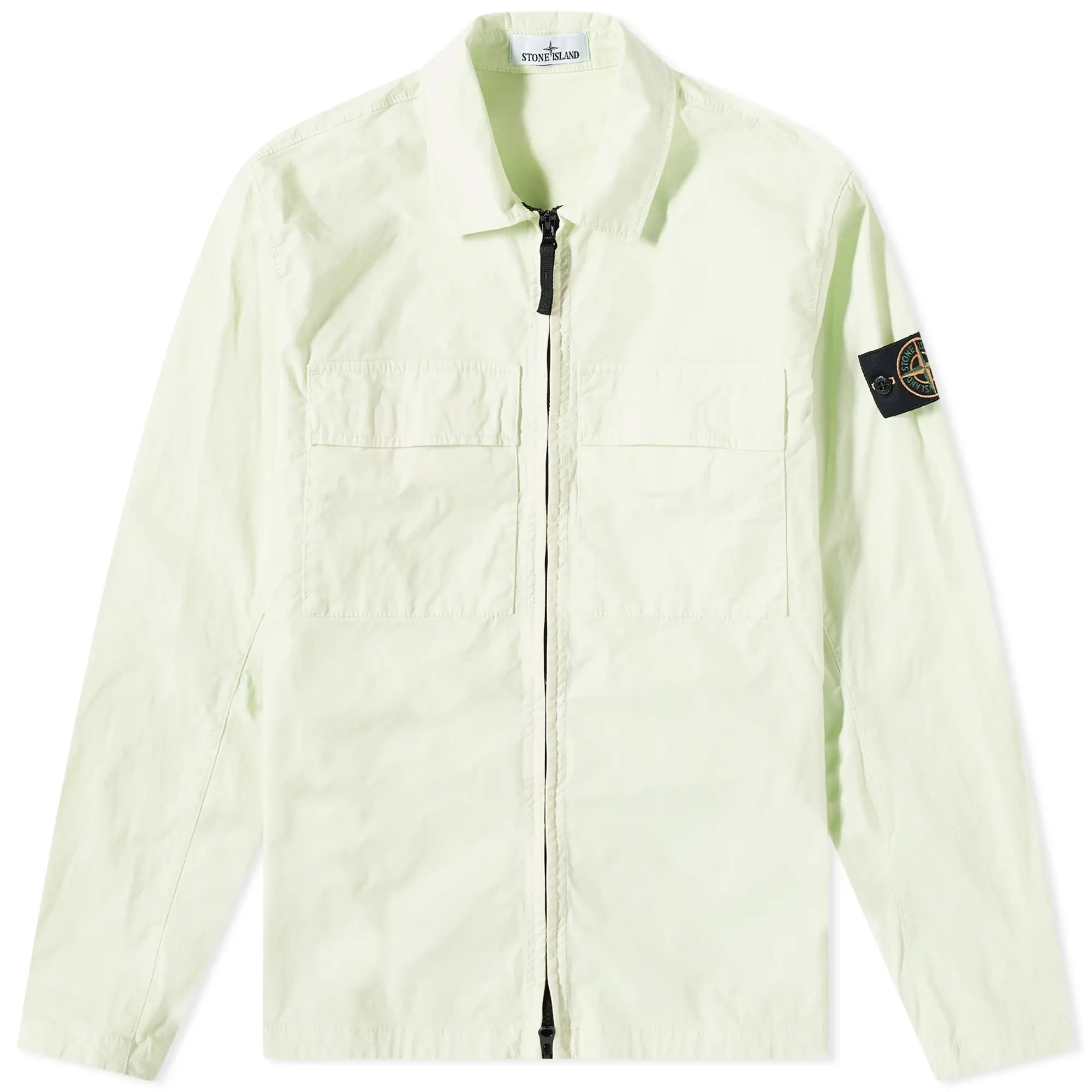 Stone Island Men's Supima Cotton Twill Stretch-TC Zip Shirt Jacket Light Green