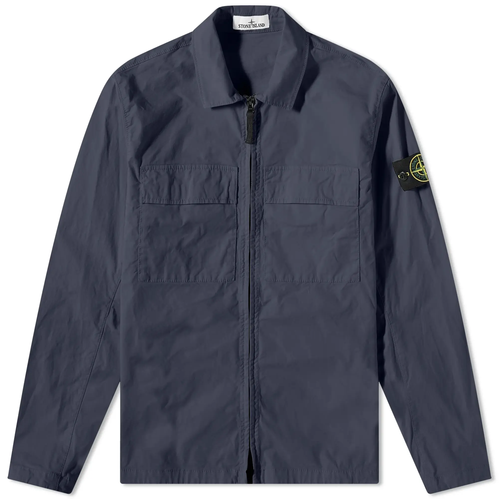 Stone Island Supima Cotton Twill Stretch-TC Zip Shirt Jacket Navy