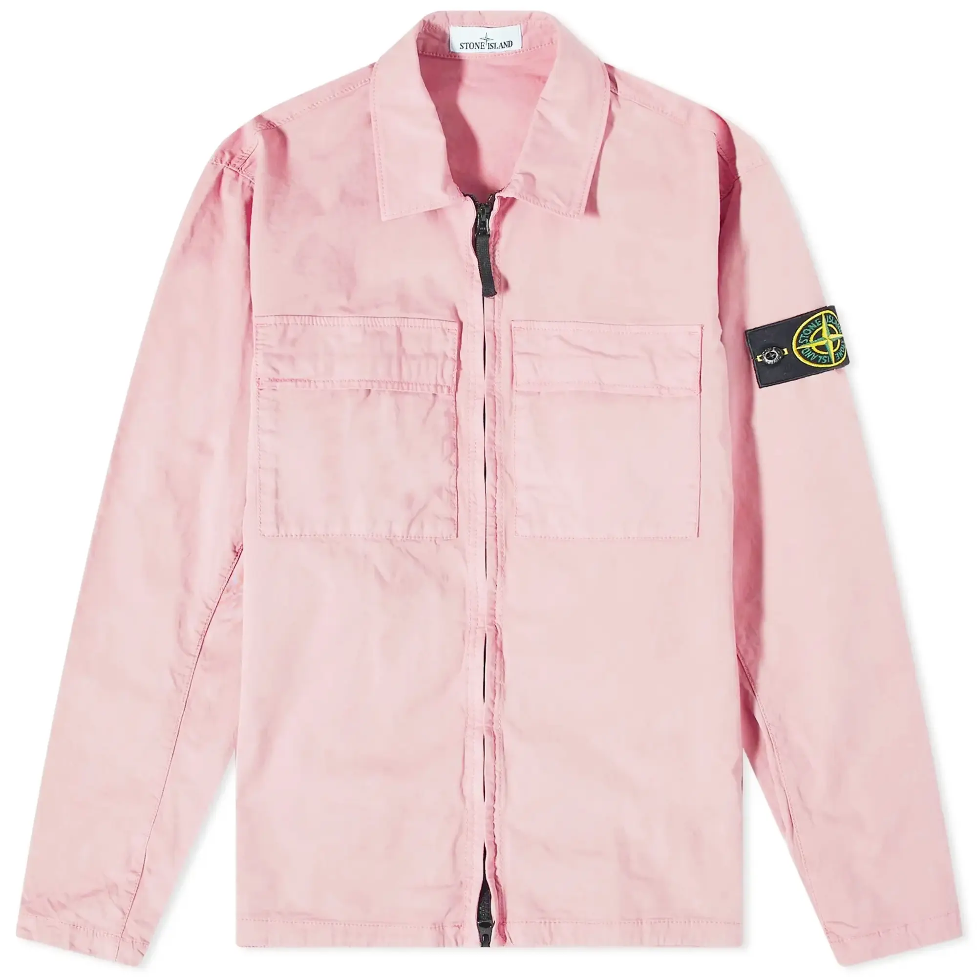 Stone Island Men's Supima Cotton Twill Stretch-TC Zip Shirt Jacket Pink
