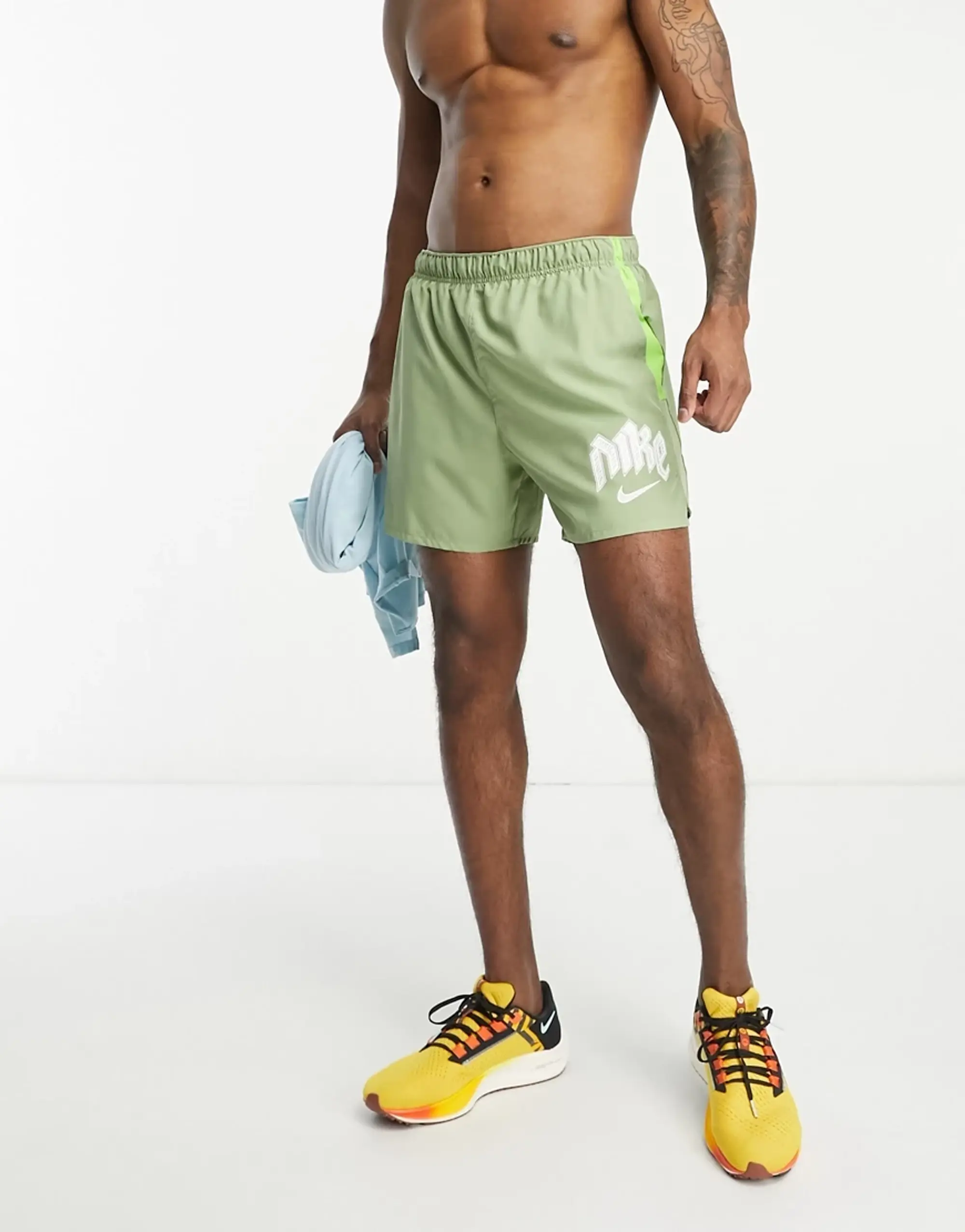 Nike Running Run Division Challenger Dri-Fit Shorts In Khaki-Green