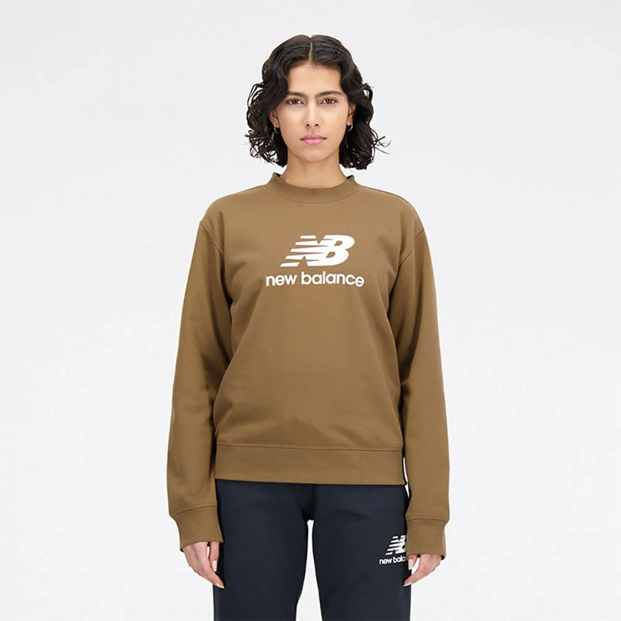 New Balance Essentials Stacked Logo French Terry Sweatshirt  - Brown