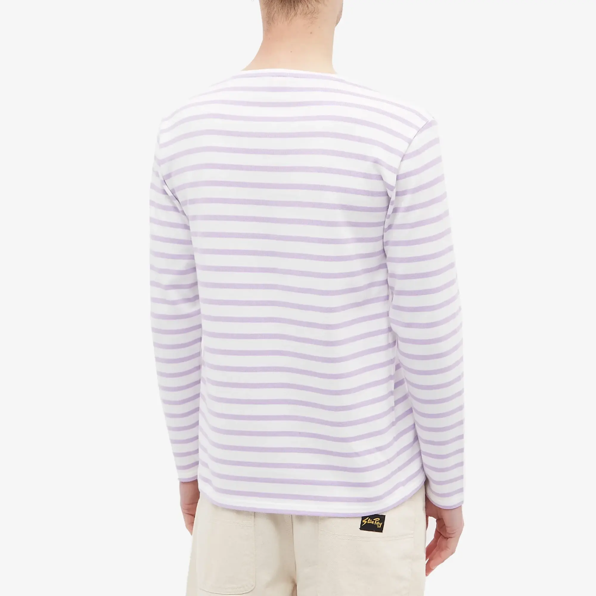 Armor-Lux Men's 59654 Long Sleeve Organic Stripe T-Shirt Milk/Lavender