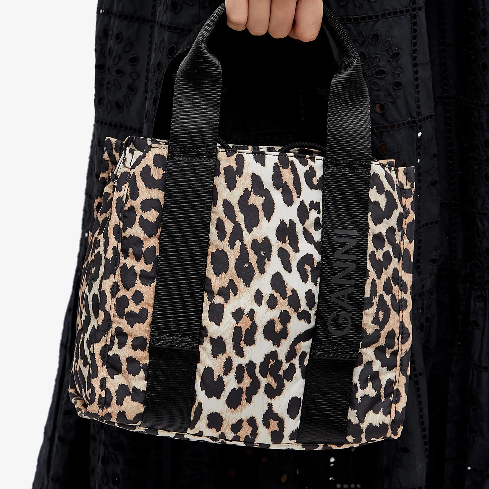 GANNI Women's Recycled Tech Small Tote Print Leopard