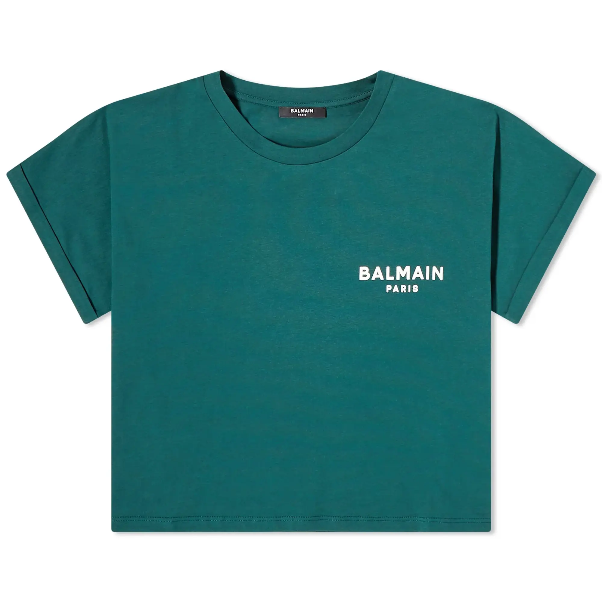 Balmain Women's Flock Logo Crop T-Shirt Green