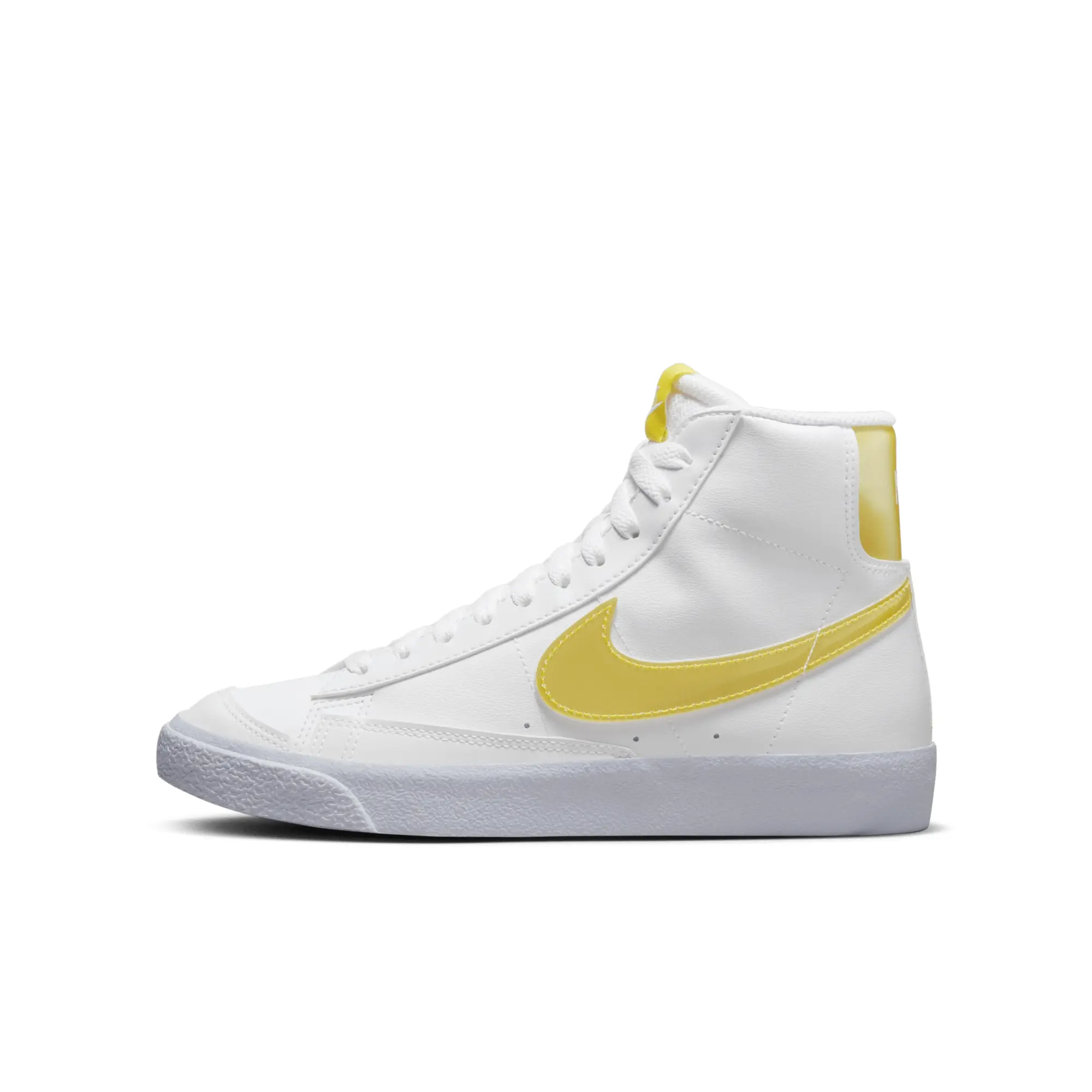 Nike white & yellow blazer mid Youth Trainers