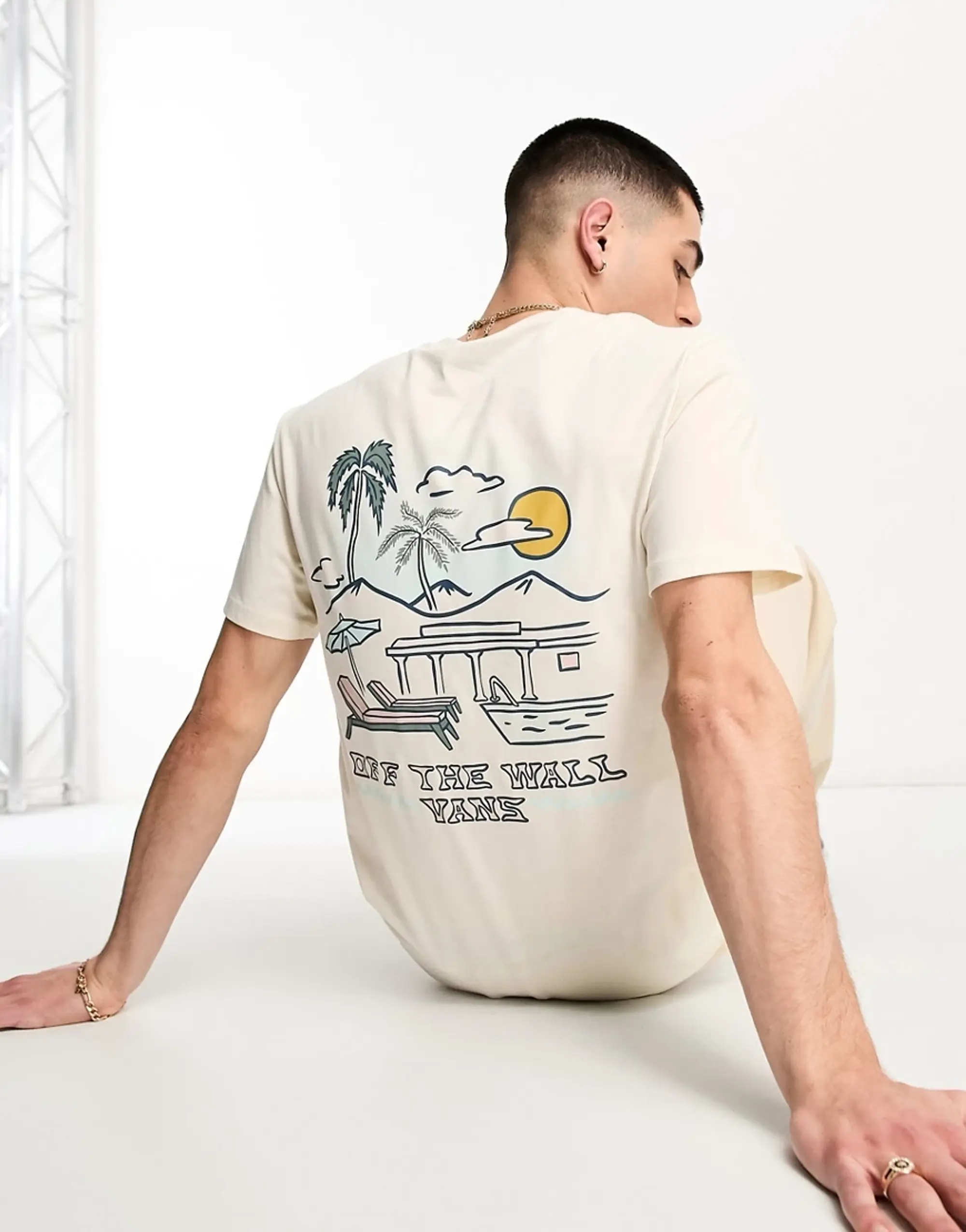 Vans Pool Side Resort Back Print T-Shirt In Off White