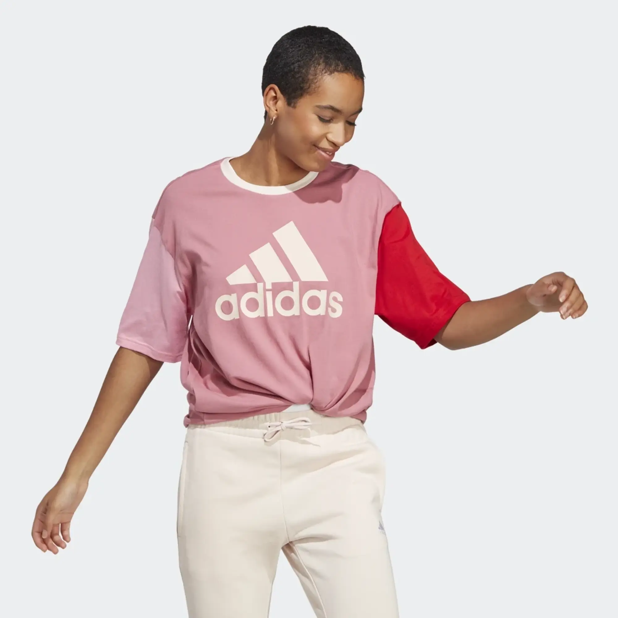 adidas Essentials Big Logo Boyfriend T-Shirt - Pink Strata / Bliss Pink / Shadow Red / Wonder Quartz
