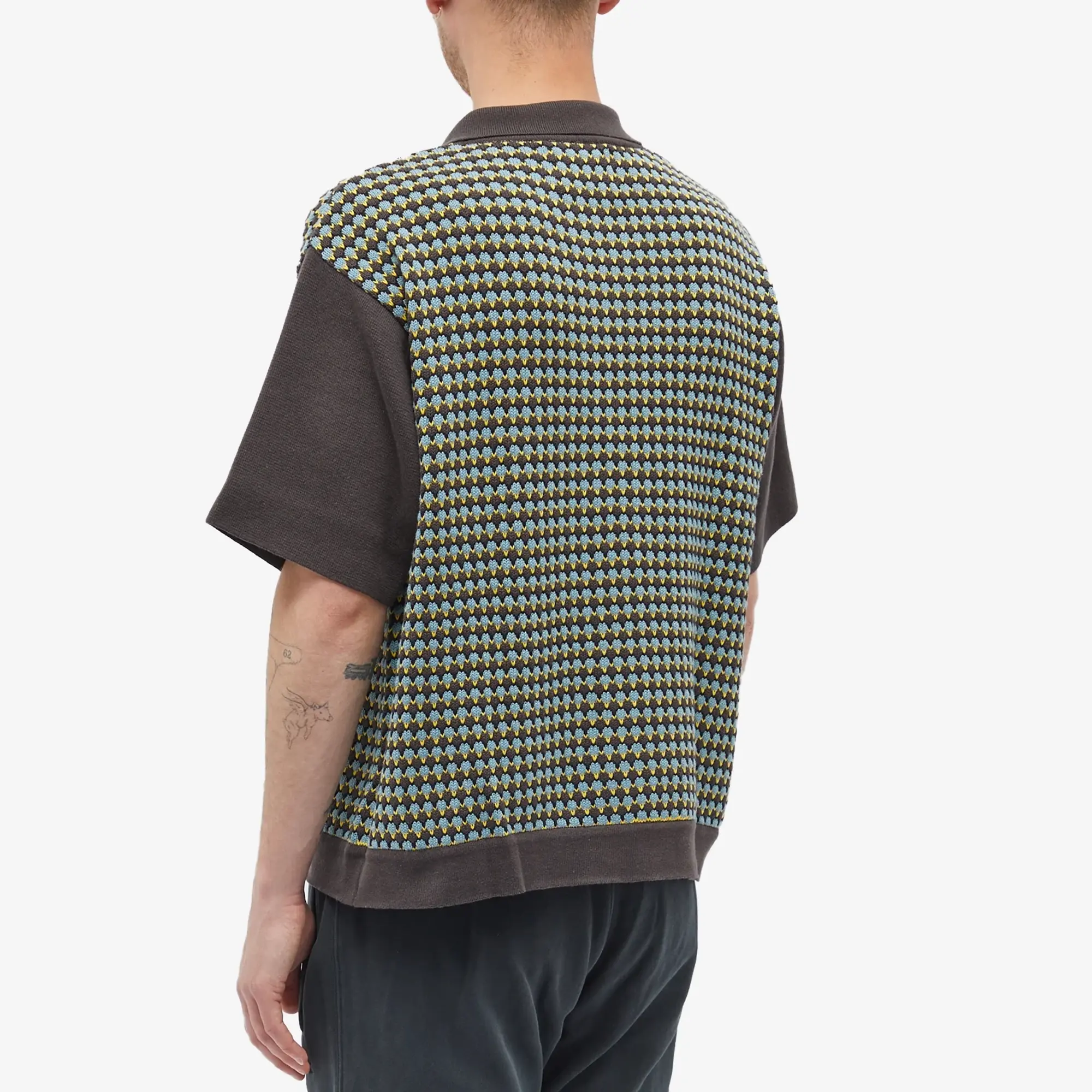 Awake NY Men's Short Sleeve Crochet Shirt Brown Multi