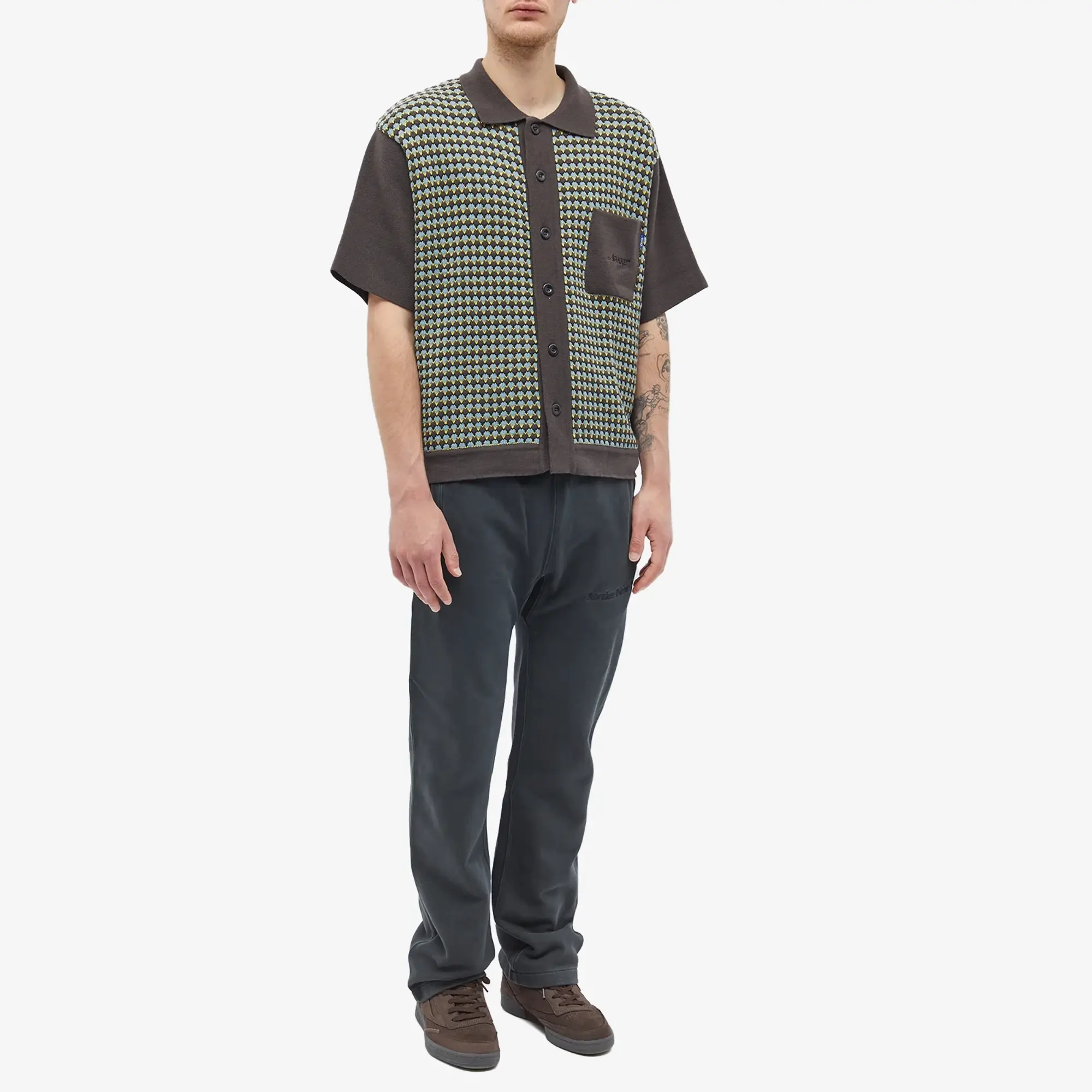 Awake NY Men's Short Sleeve Crochet Shirt Brown Multi