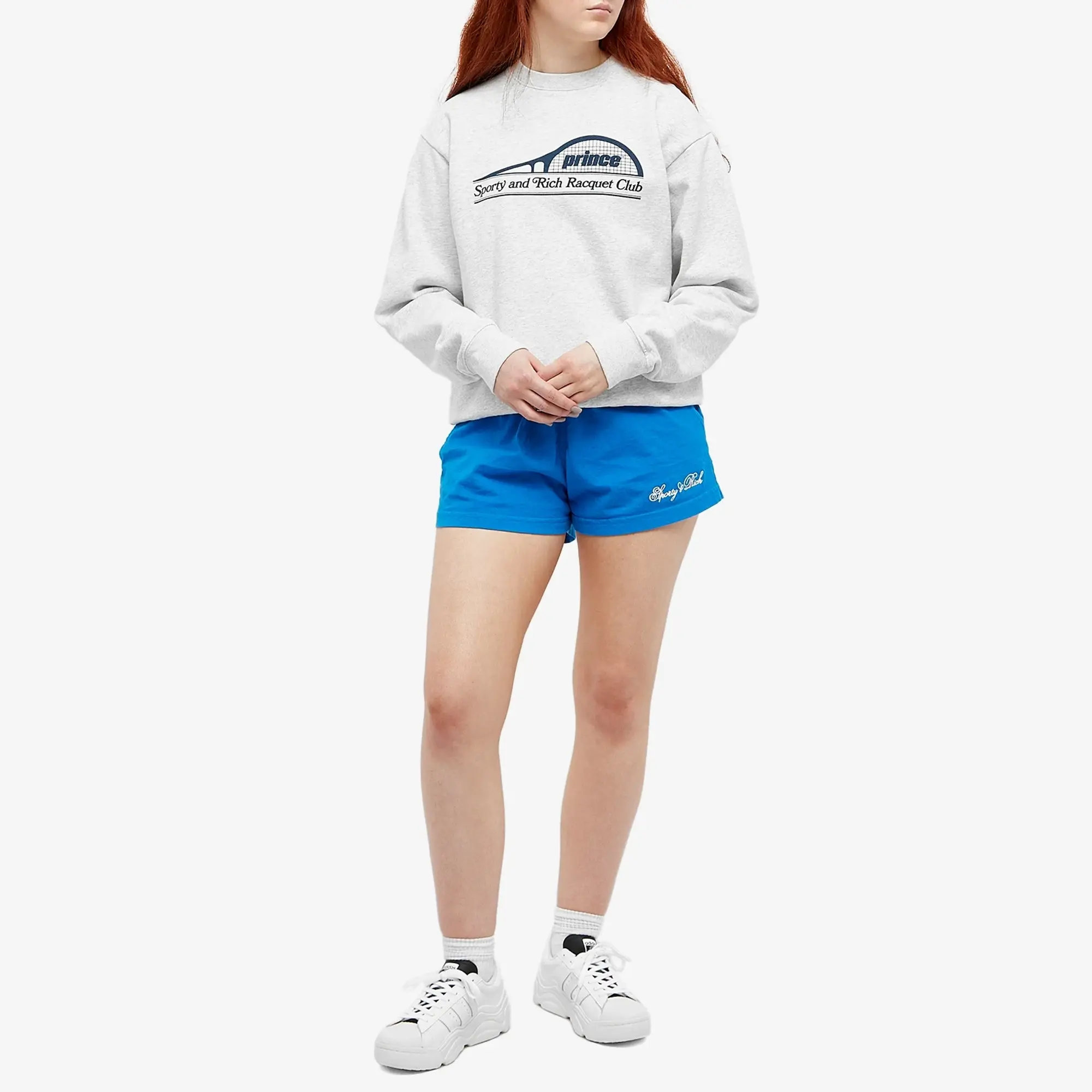 Sporty & Rich Women's Cursive Logo Disco Shorts Royal Blue/White