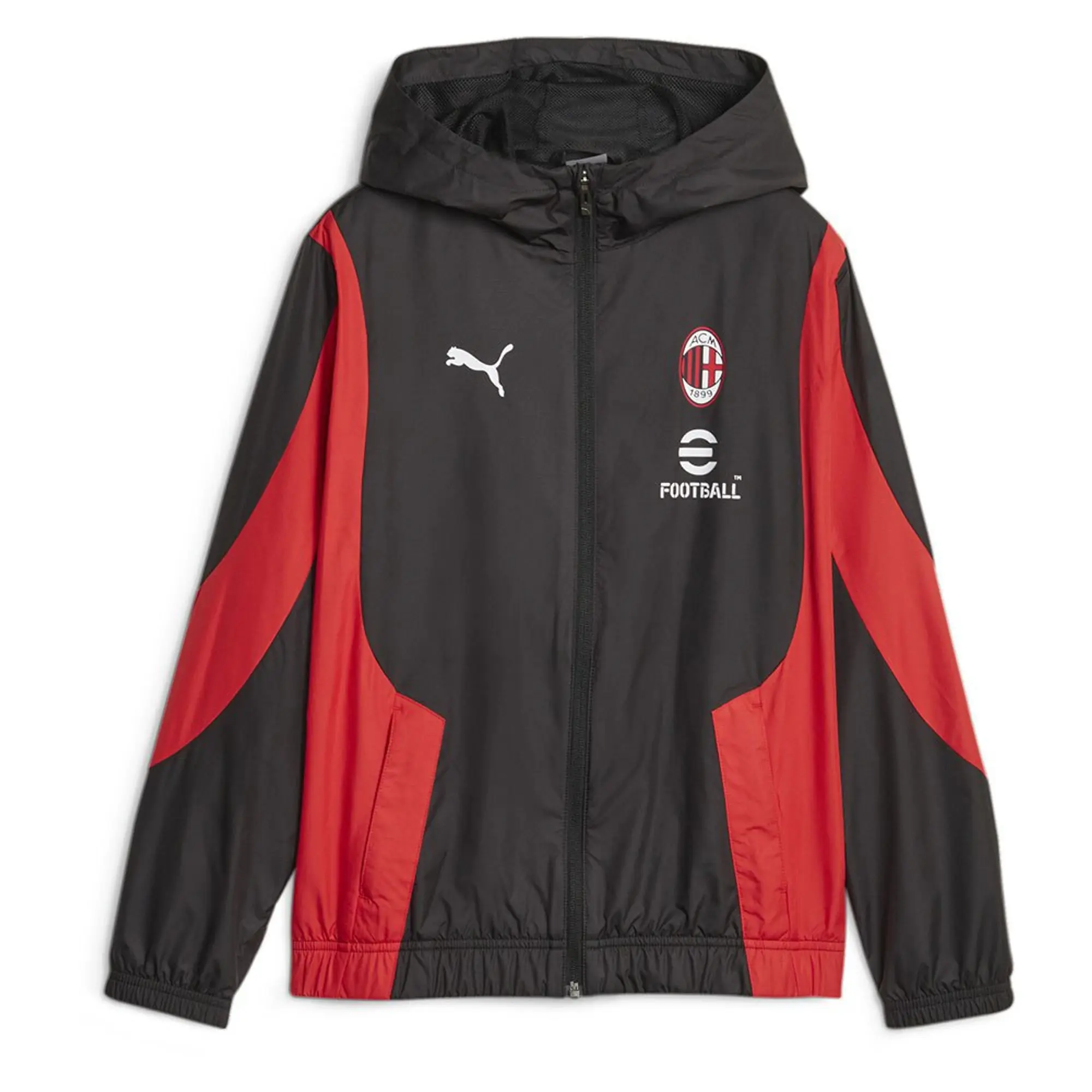 PUMA AC Milan Youth Prematch Football Jacket, Black/For All Time Red
