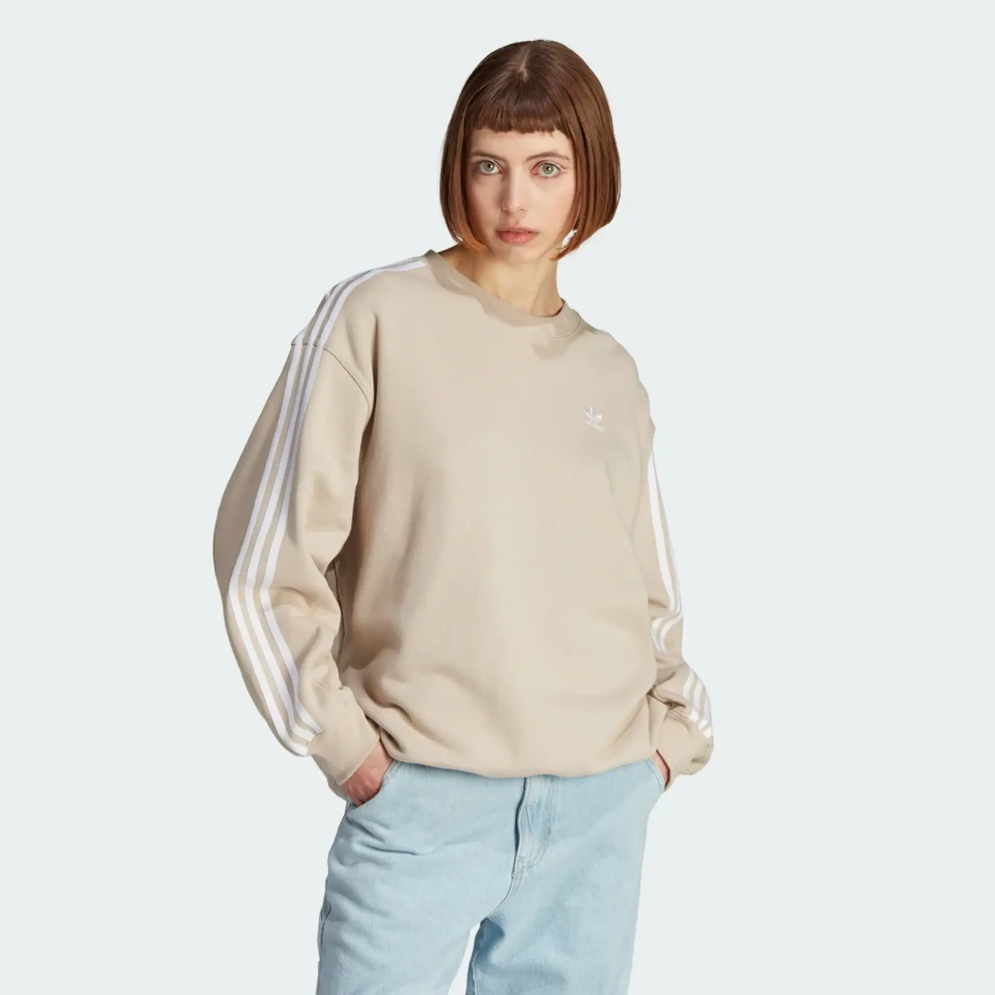 Adidas Originals Three Stripe Sweatshirt In Wonder Beige-Neutral