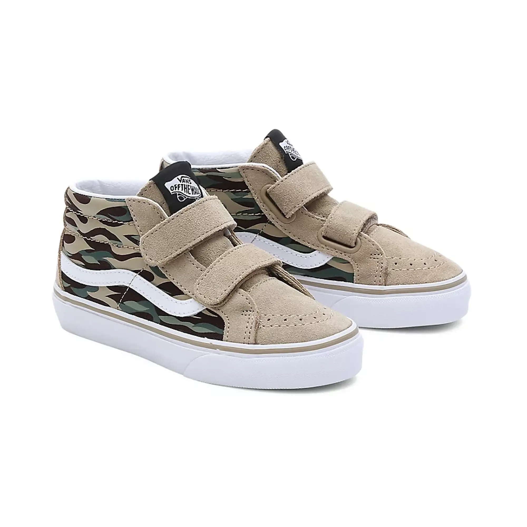 Vans Sk8-mid Reissue Flame Camo Velcro Younger Trainers - Light Brown, Light Brown