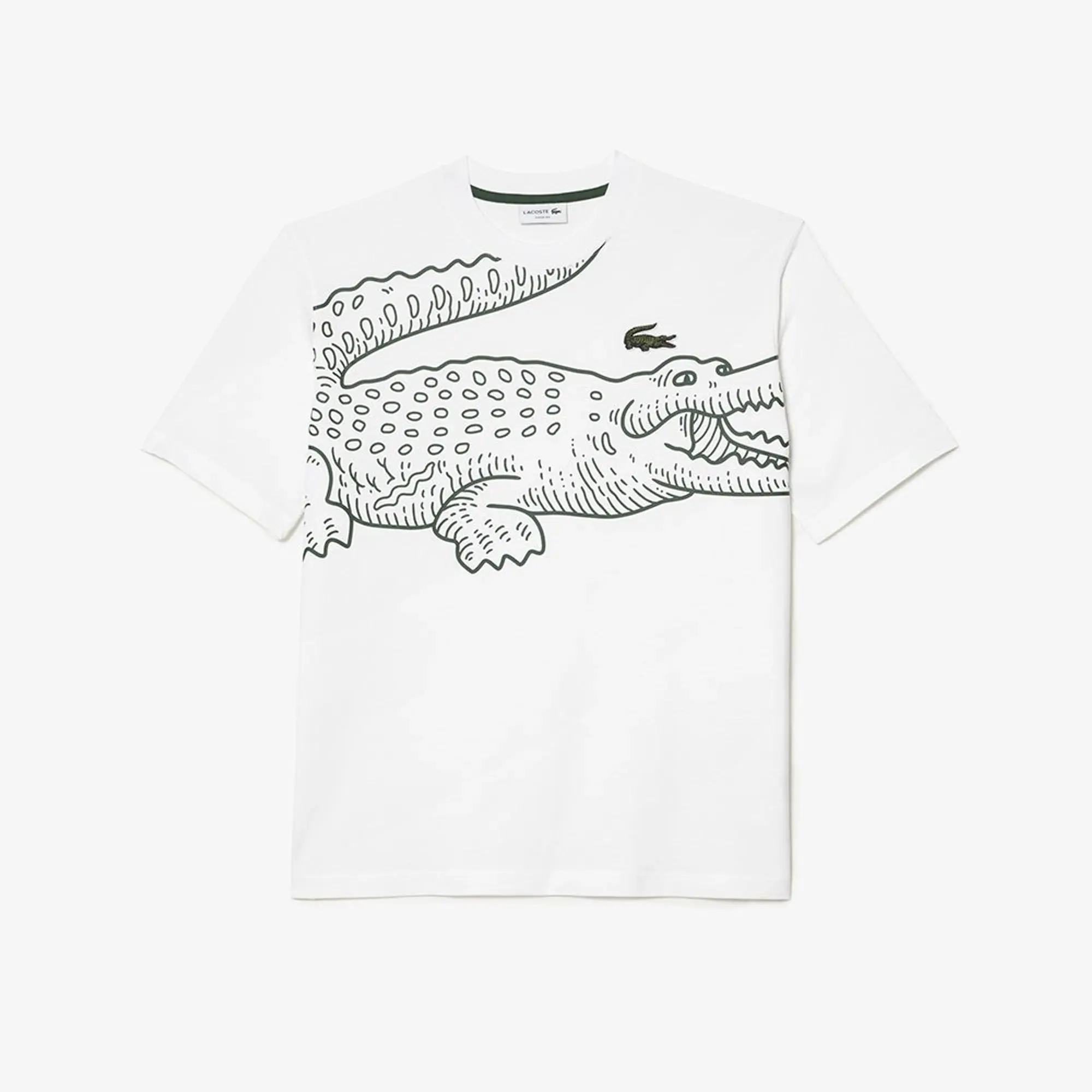 Men’s Lacoste Round Neck Loose Fit Crocodile Print T-shirt - White