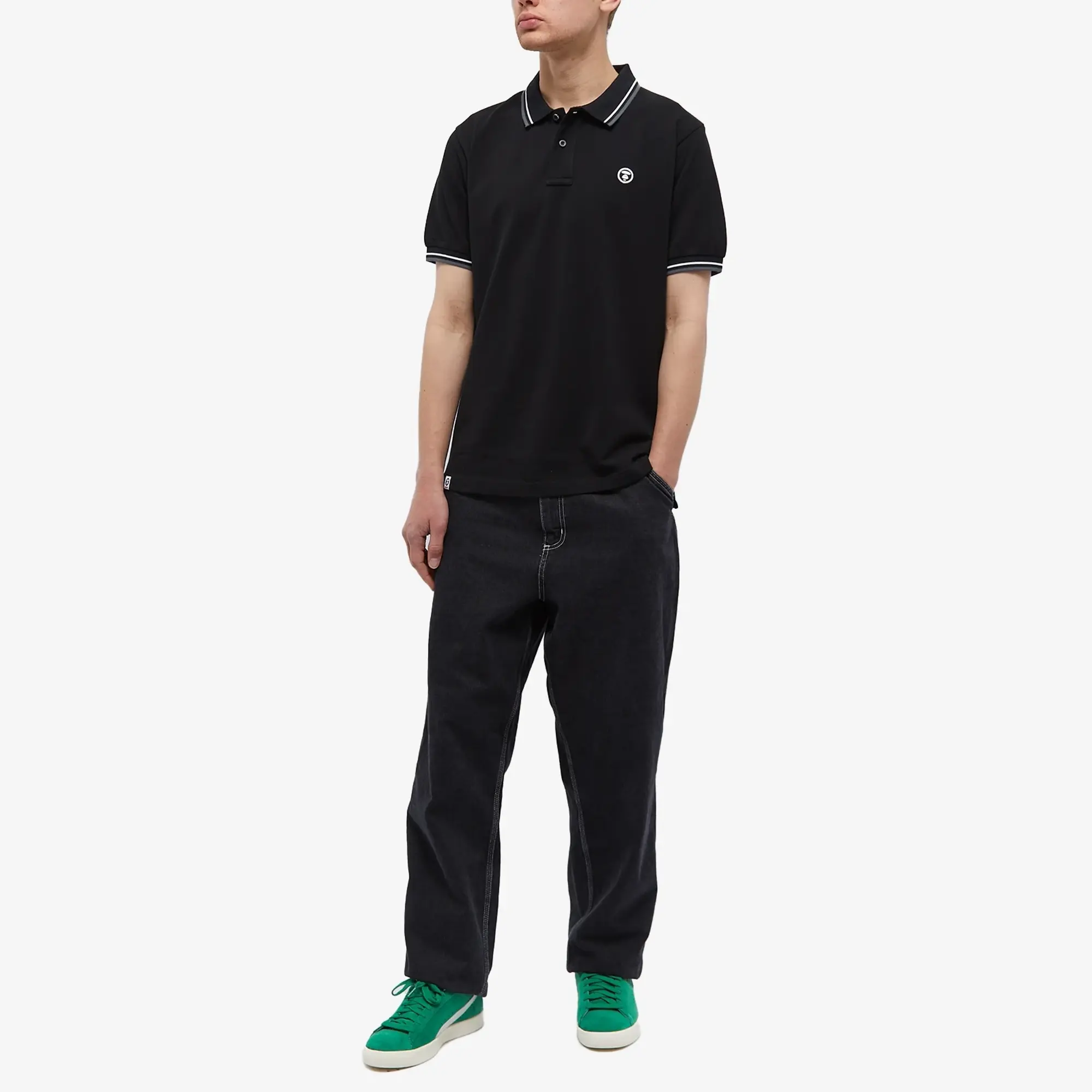 A Bathing Ape AAPE Now Embroidered Badge Polo Black