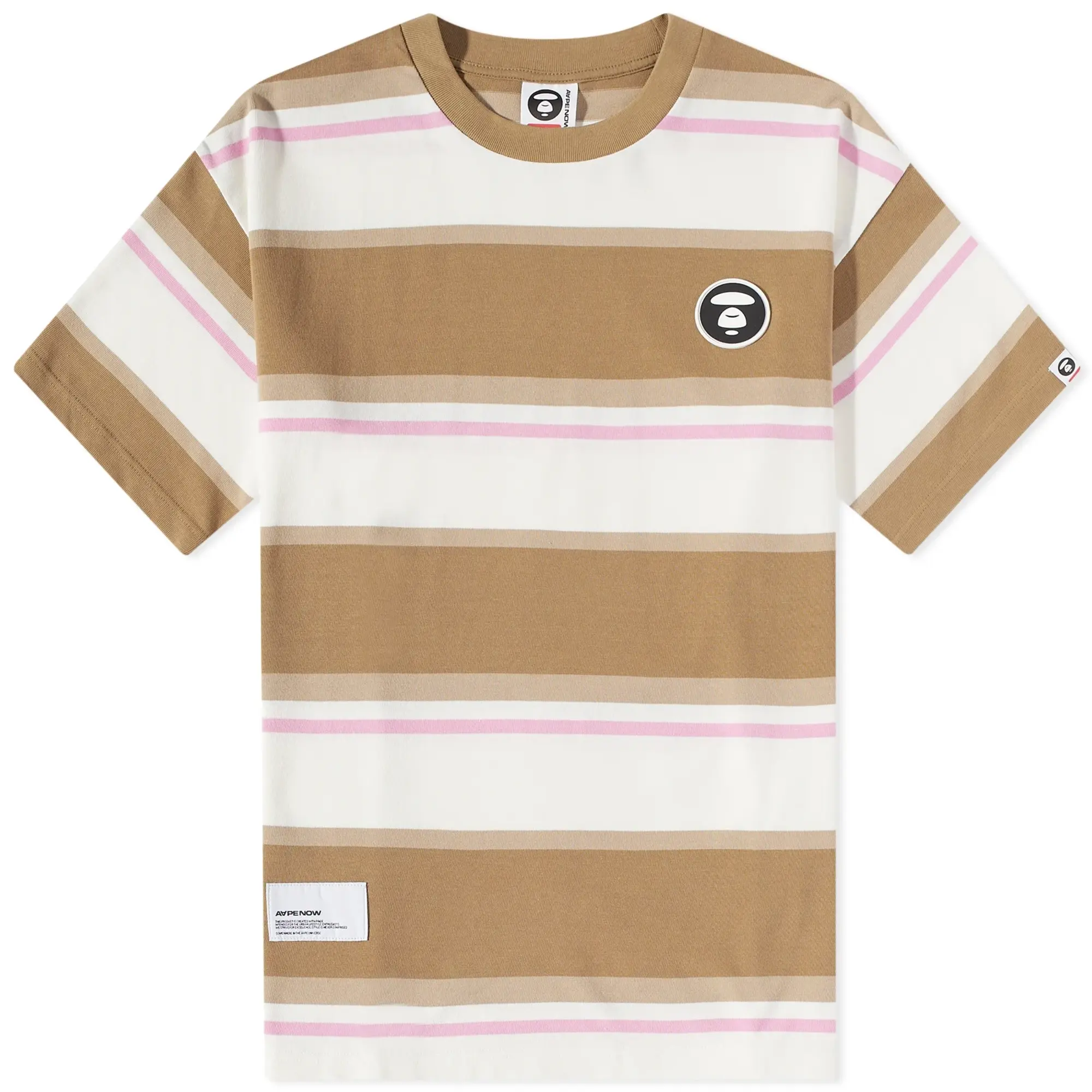 A Bathing Ape AAPE Now Silicone Badge Stripe T-Shirt Beige/Snow White