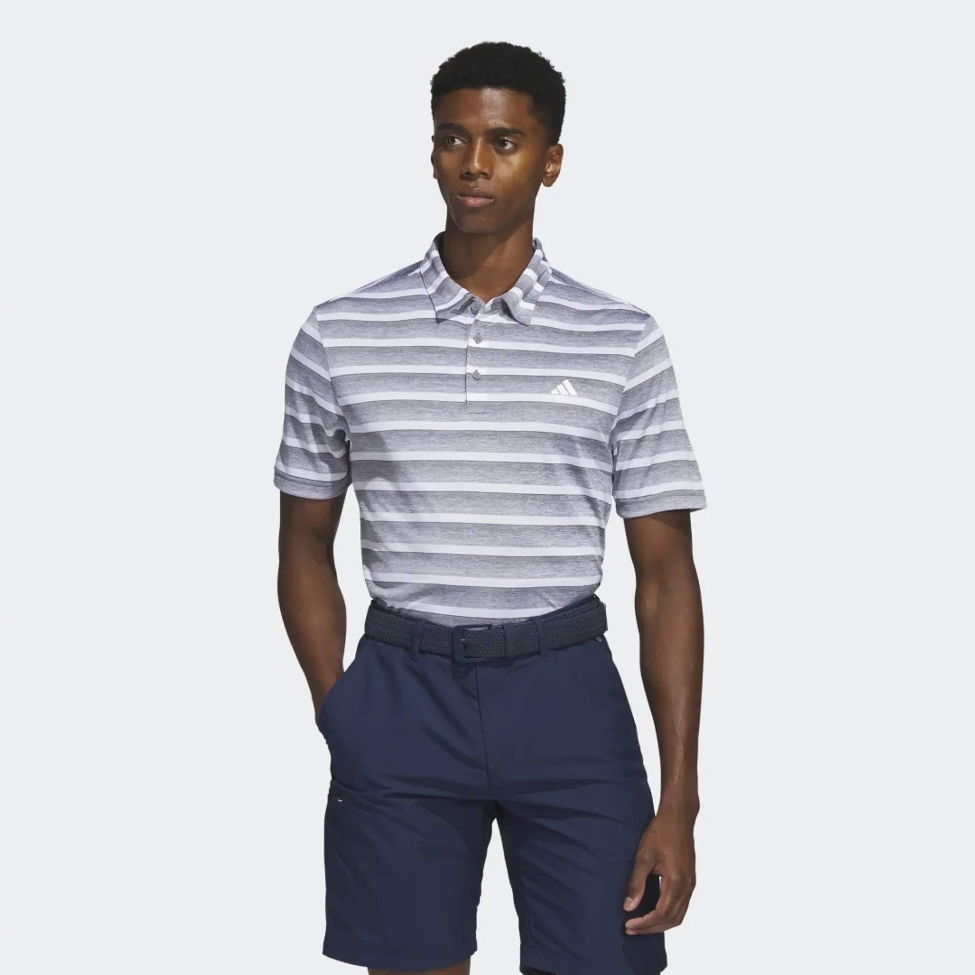 adidas Two-Color Striped Polo Shirt - Grey Three / White