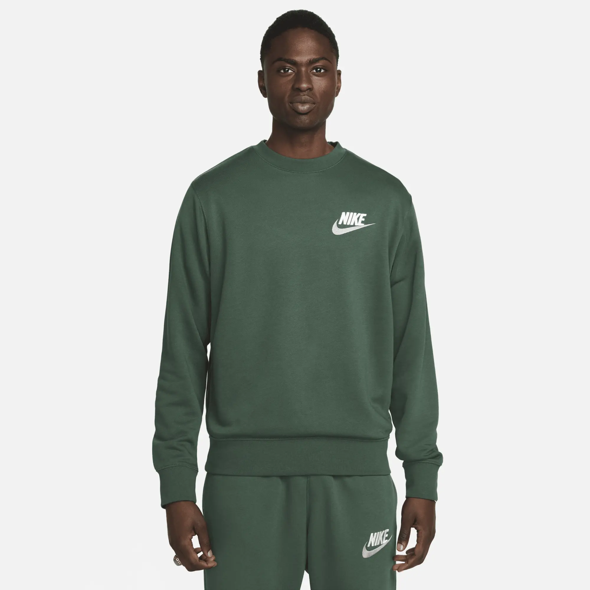 Nike Club Fleece Crew Neck Sweatshirt In Green | FB7684-323 | FOOTY.COM