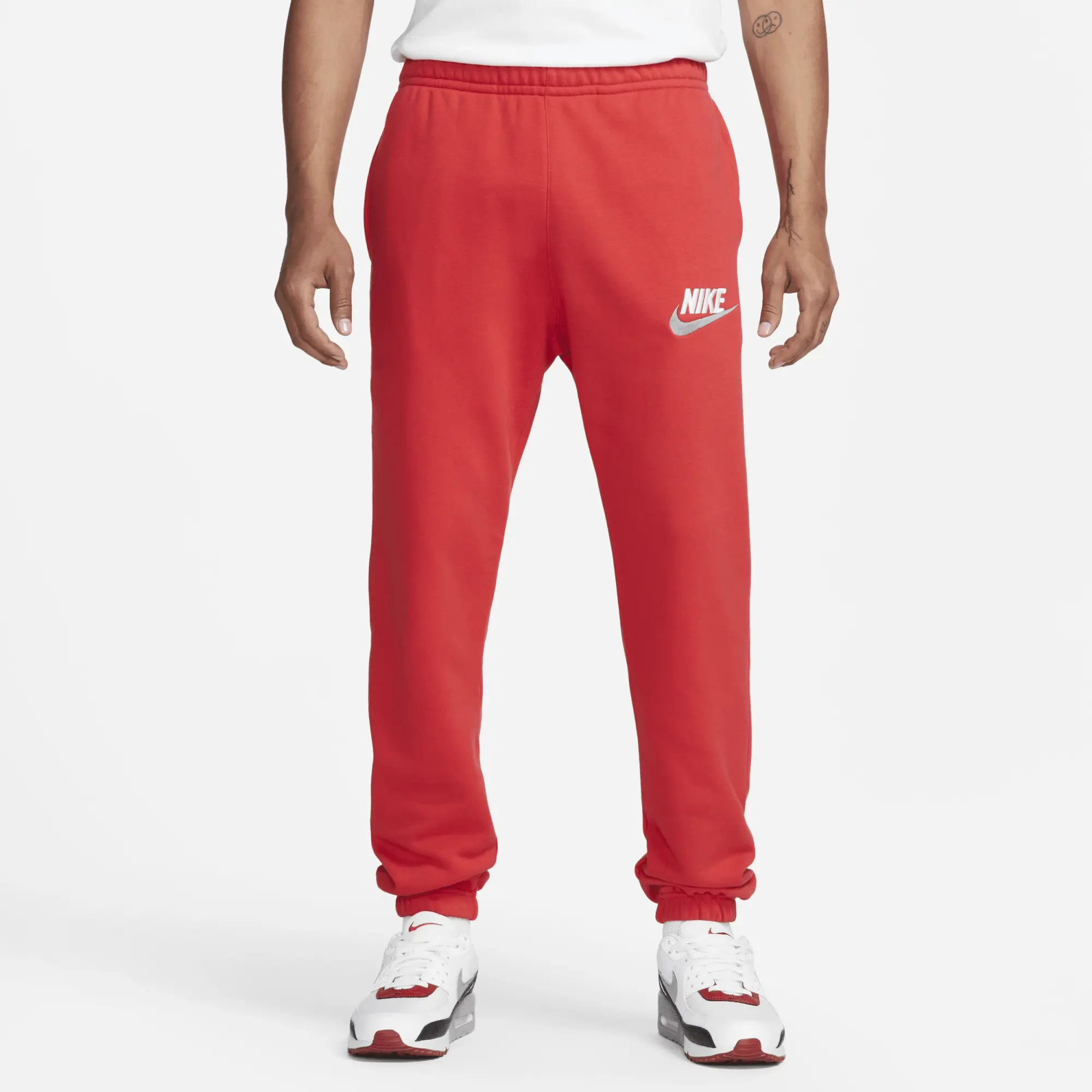 Nike Club Men's French Terry Tracksuit Bottoms - Red
