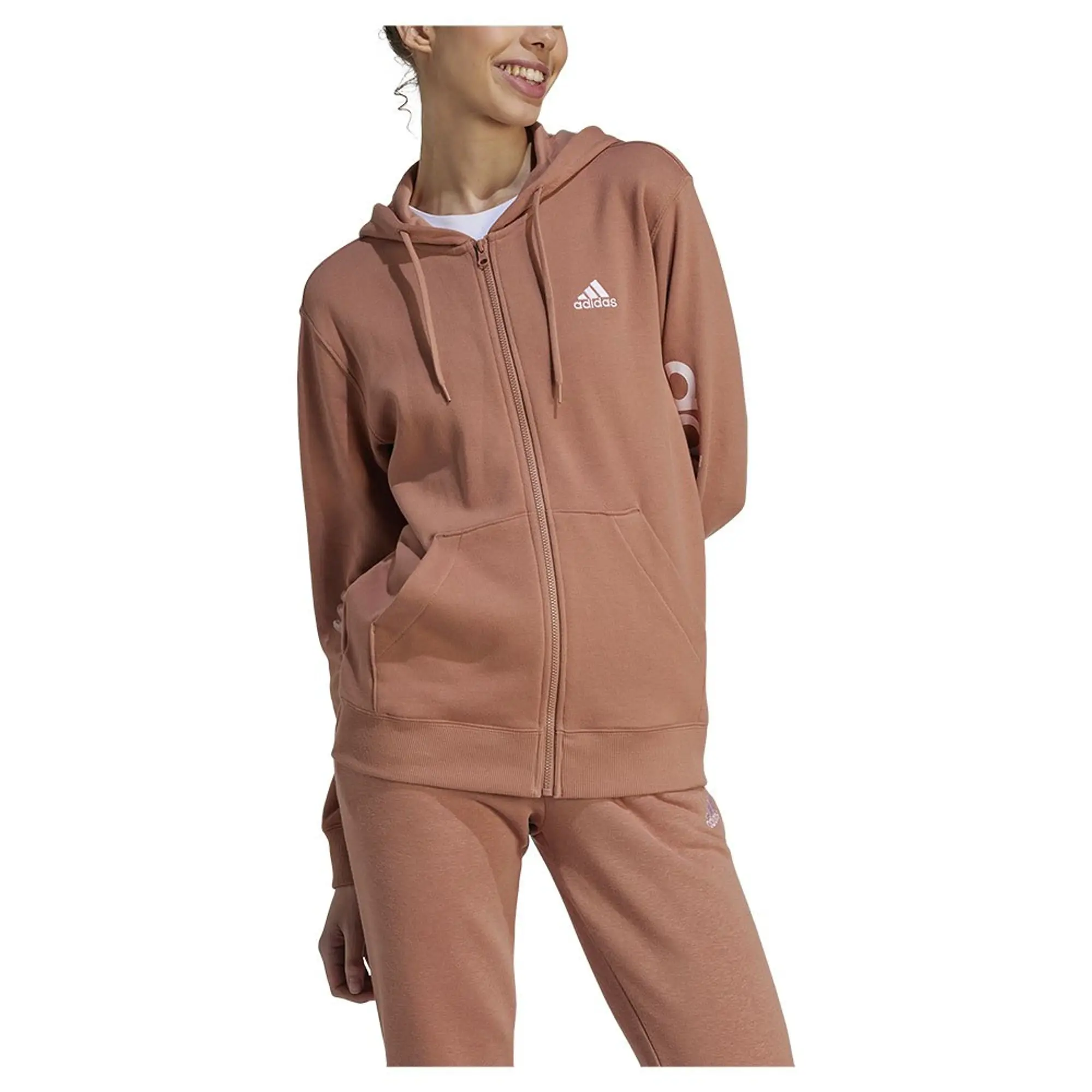 Adidas Sportswear Essentials Linear French Terry Full Zip Sweatshirt  - Brown
