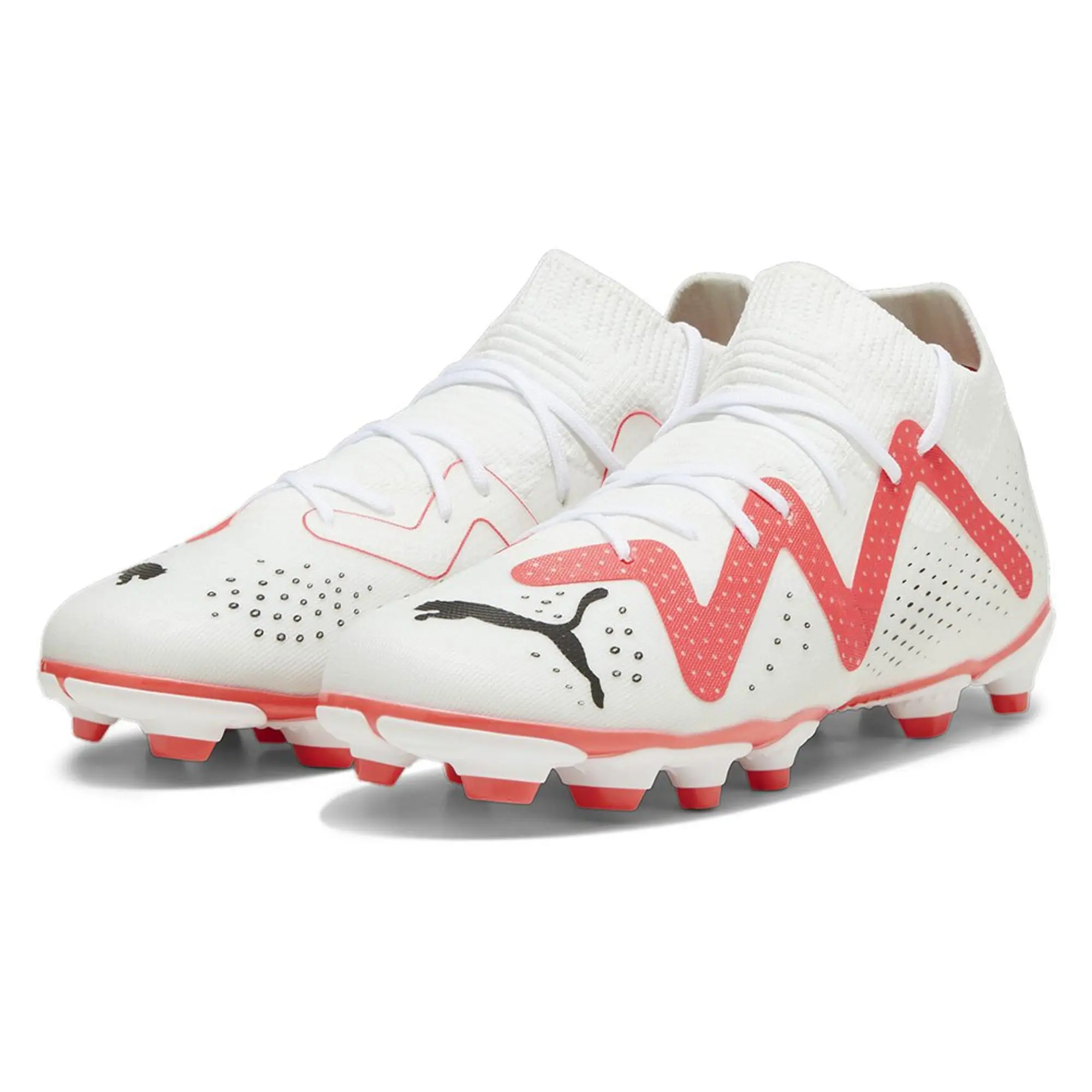 PUMA Future Match FG/AG Youth Football Boots, White/Black/Fire Orchid