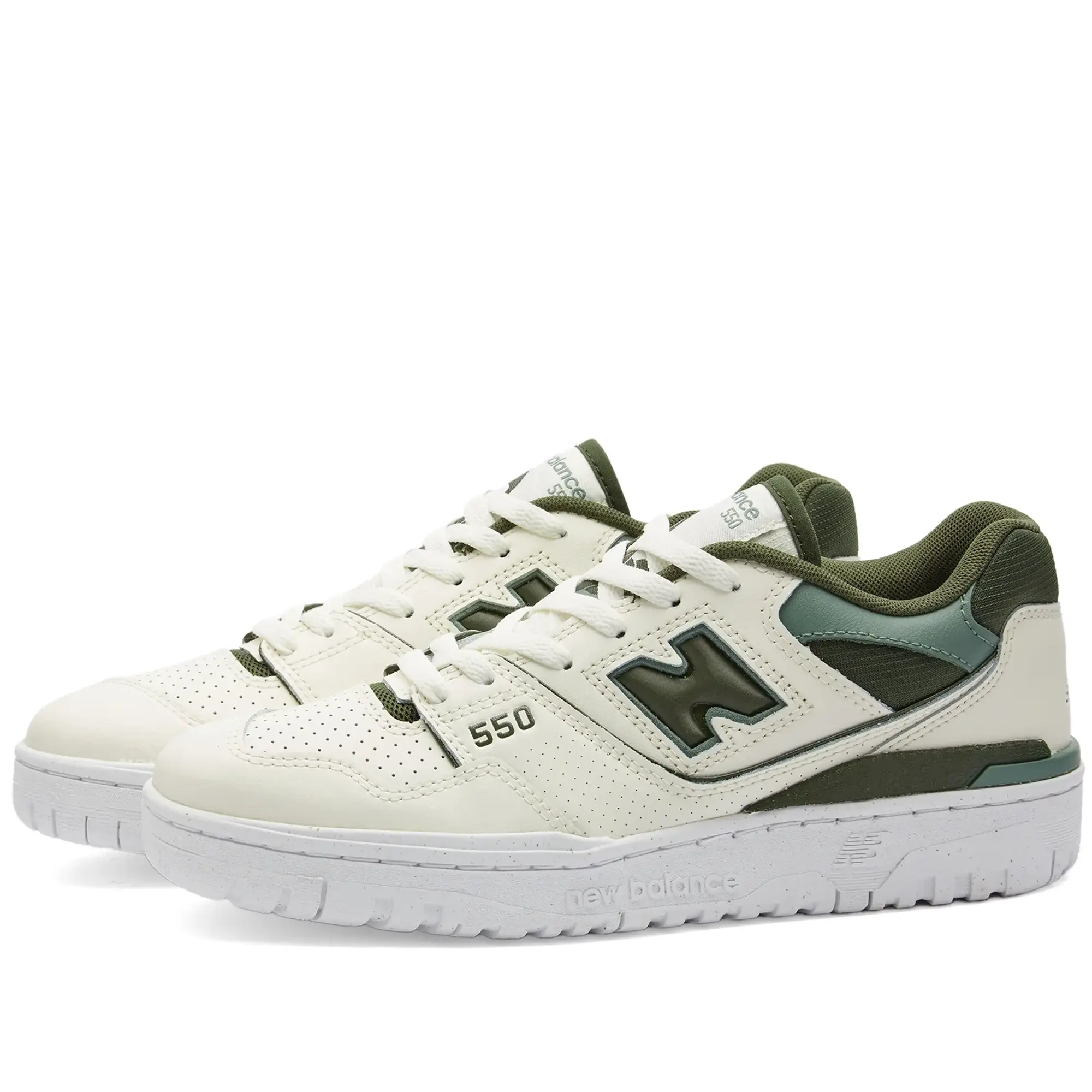 New Balance Womens 550 Trainer - Off White / Forest Green / Angora