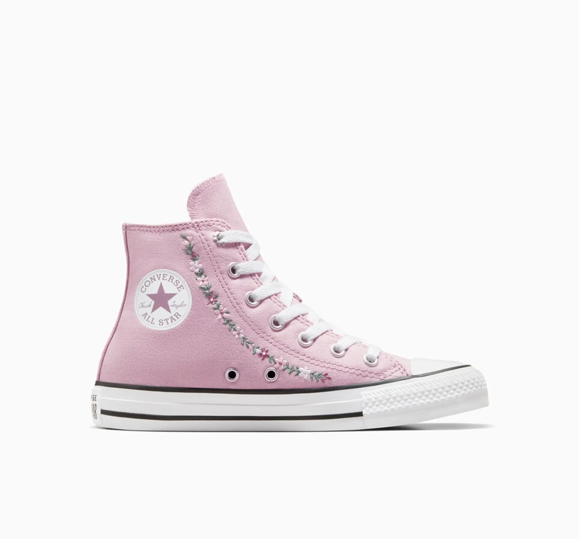 Converse Pale Pink All Star Hi Embroidered Floral Girls Youth Trainers