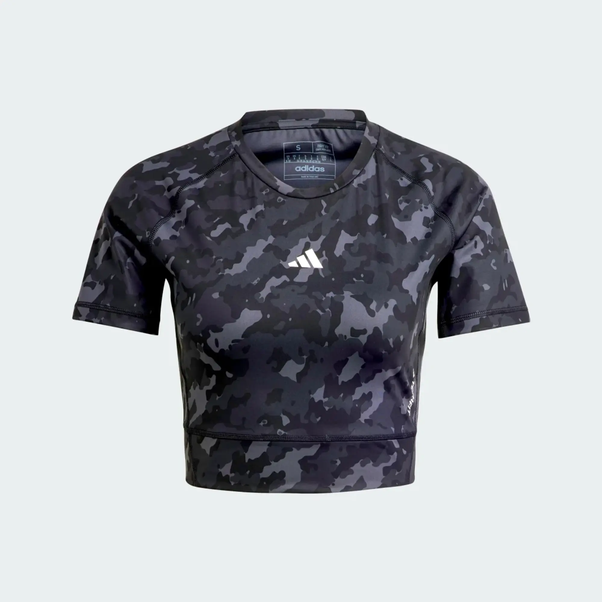 adidas Techfit Camo Print Crop Training T-Shirt - Black / Carbon