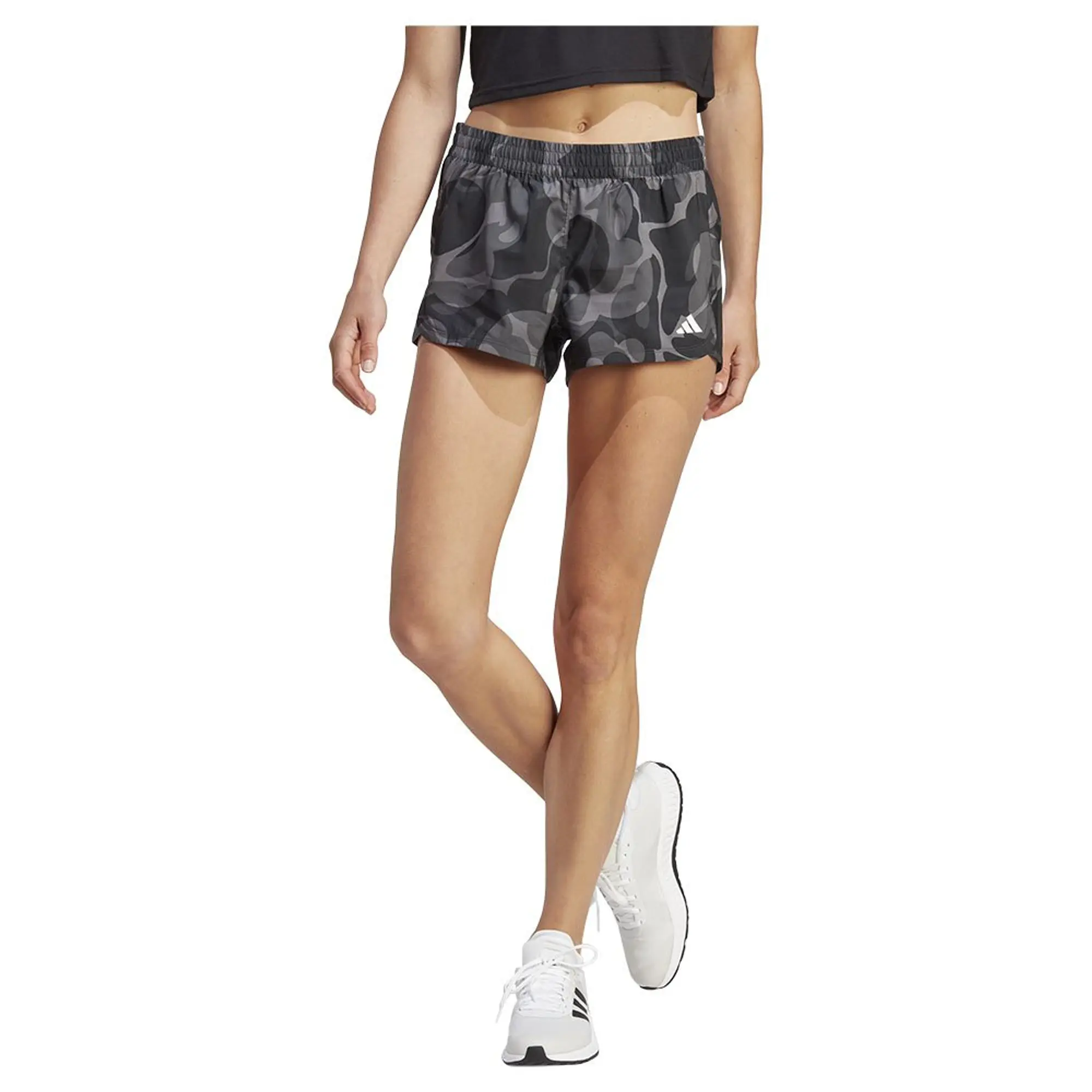 Adidas Pacer Essentials Floral-print Woven Shorts  - Black,Grey