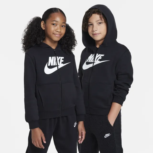 Nike Sportswear Club Fleece Older Kids' Full-Zip Hoodie - Black ...