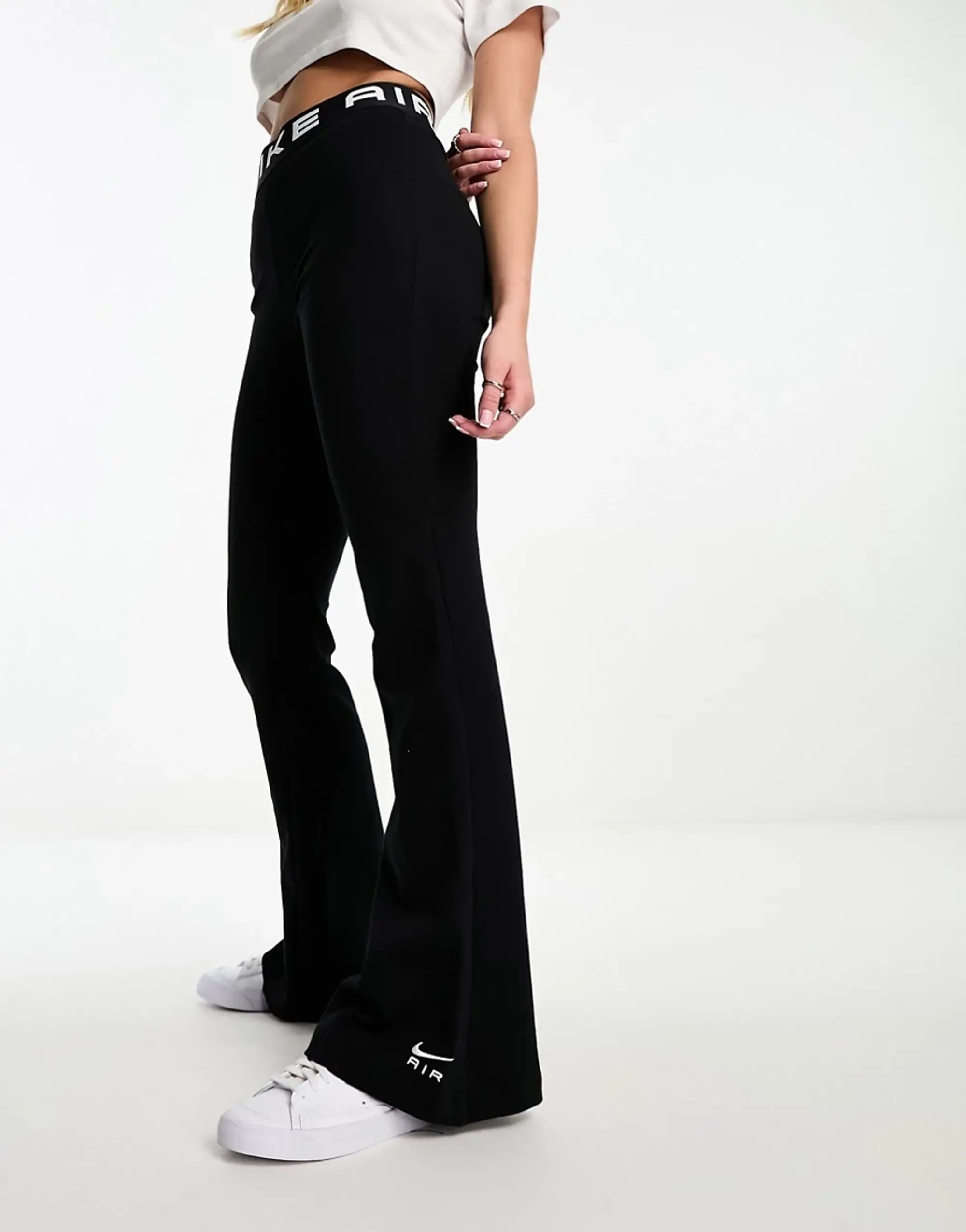 Nike Air High Rise Flared Jersey Trousers In Black