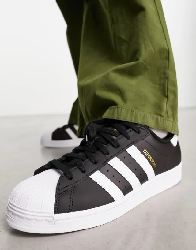 Adidas Originals Superstar Trainers In Black With White Stripes ...