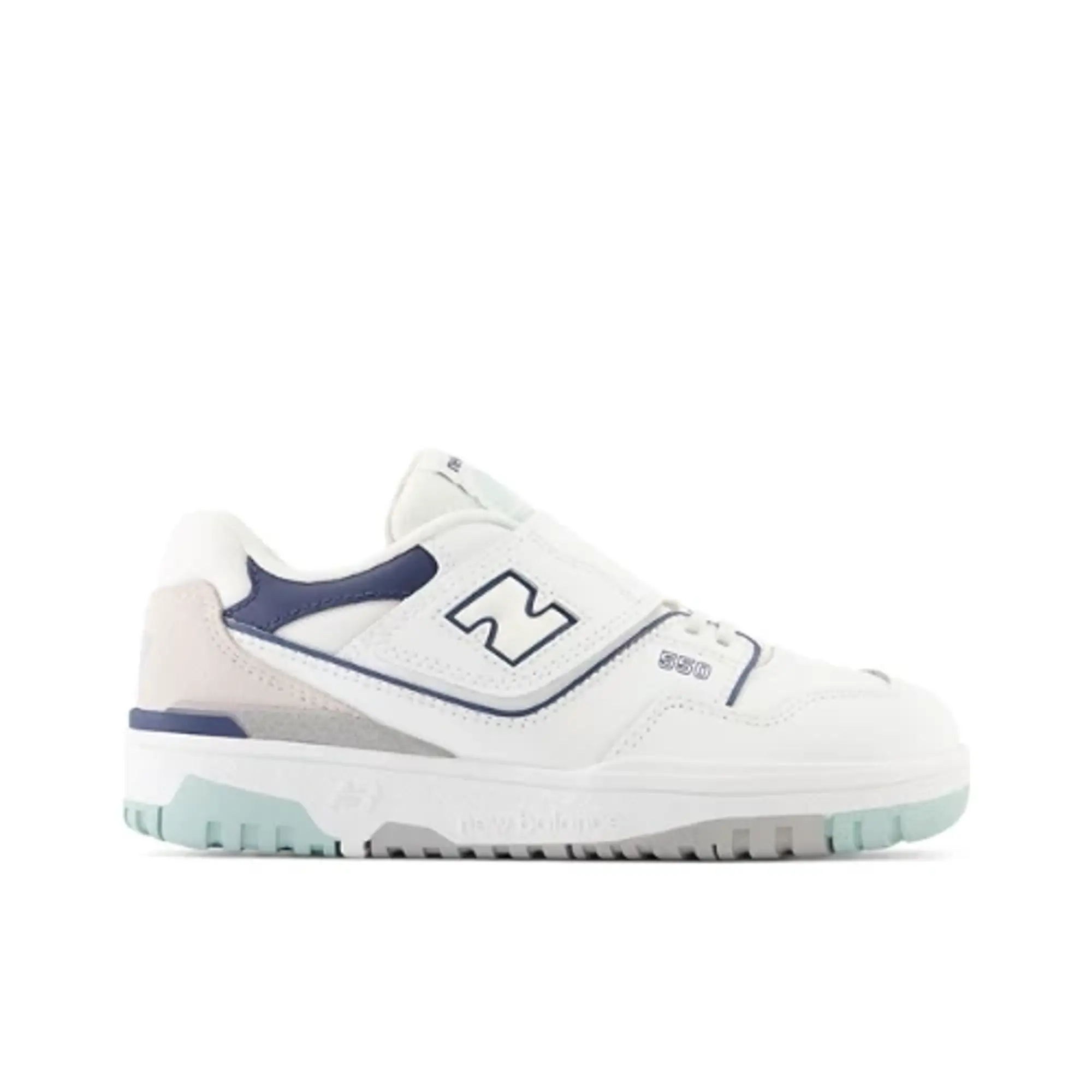 New Balance Kids' 550 Bungee Lace with Top Strap in White/Blue/Grey Synthetic