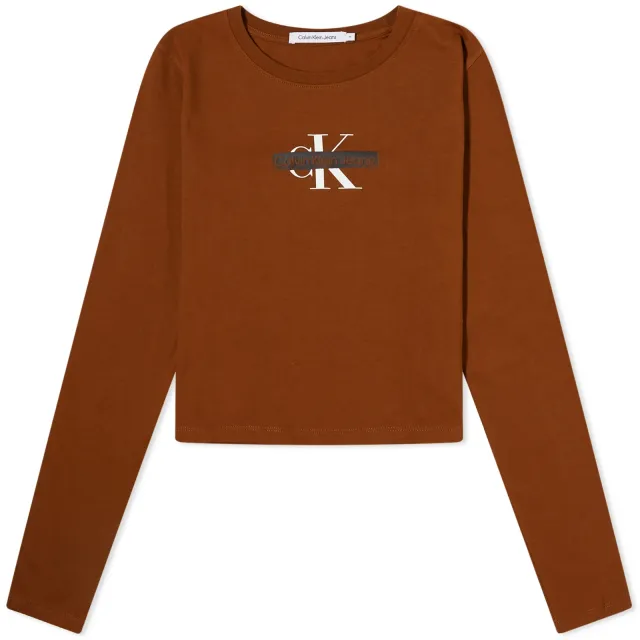 Calvin Klein Women's Long Sleeve Seasonal Mono Logo T-Shirt Fudge