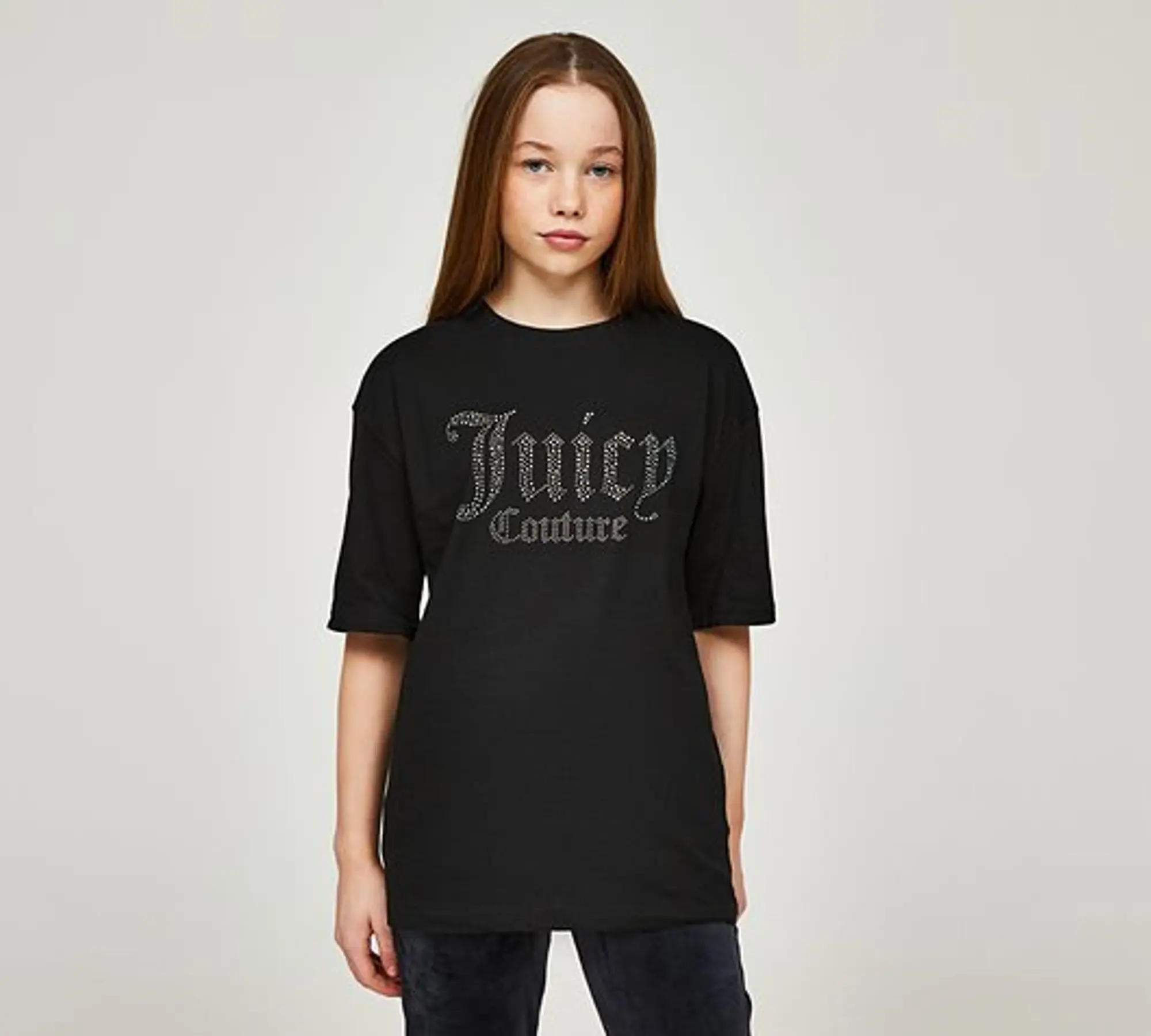 Juicy Couture Girls Diamante Boyfriend T-Shirt Black