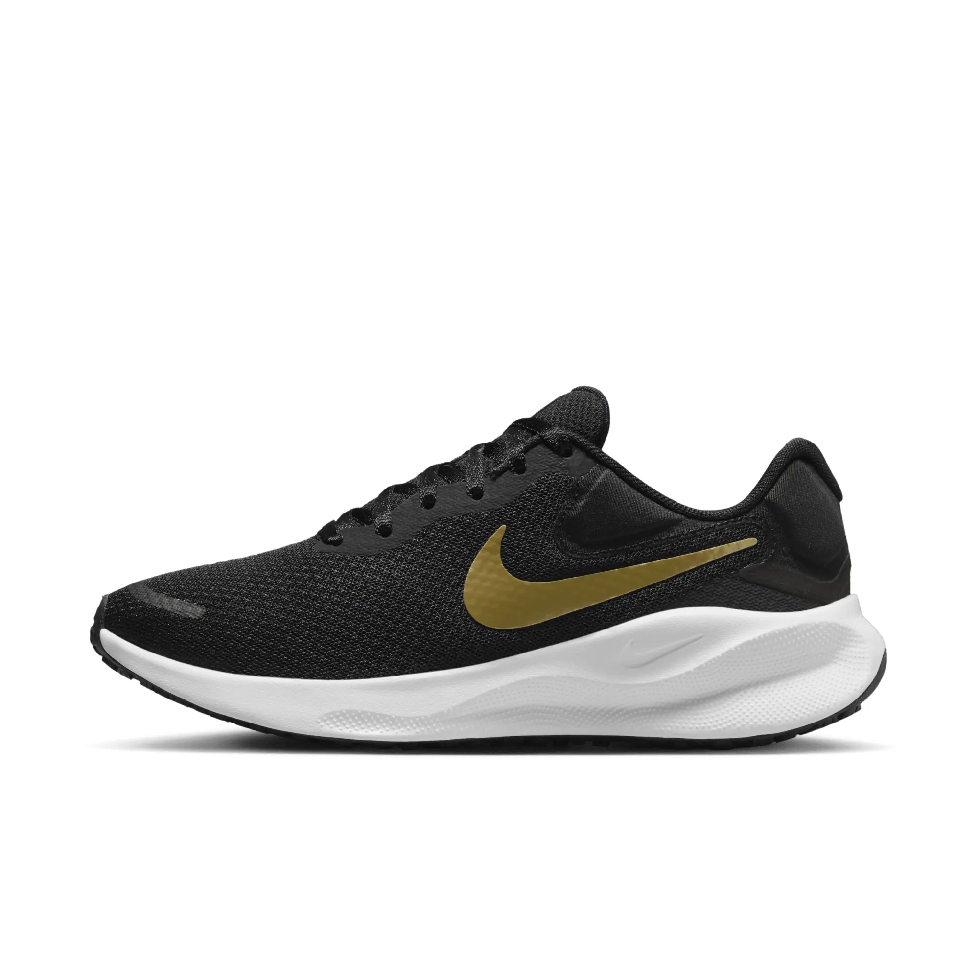 Nike Running Revolution 7 Trainers In Black And Gold