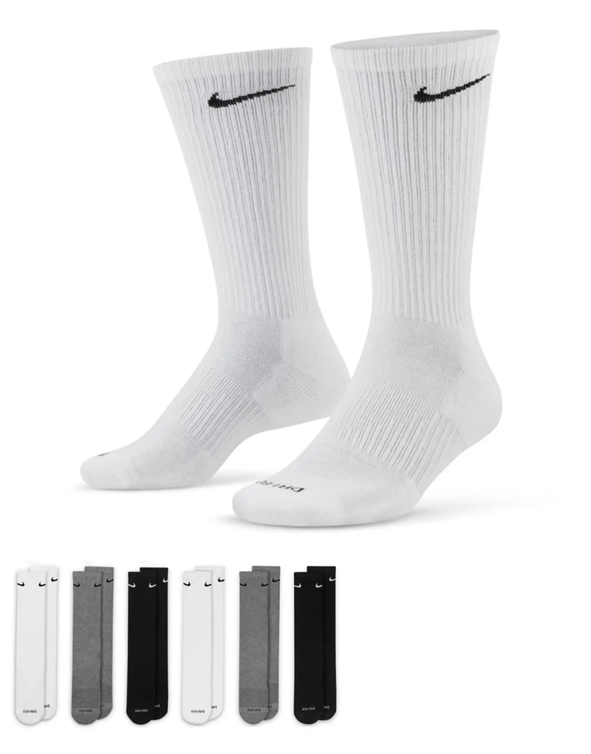 Nike Training Everyday Plus 6-Pack Socks In White, Grey And Black-Multi