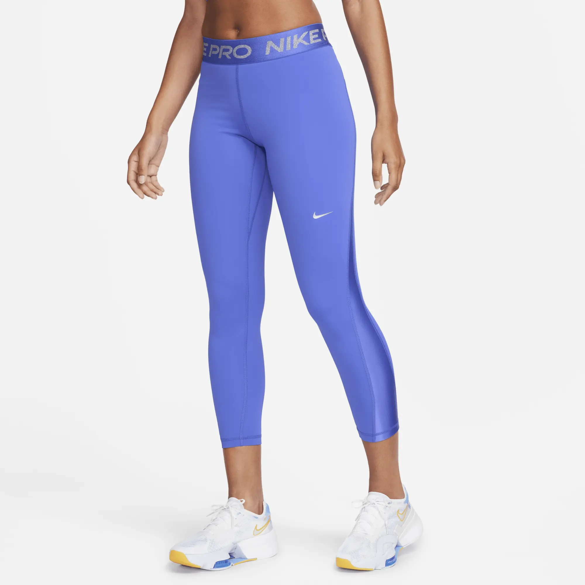 Nike Pro Training Dri-Fit Shine Mid Rise Leggings In Blue Joy