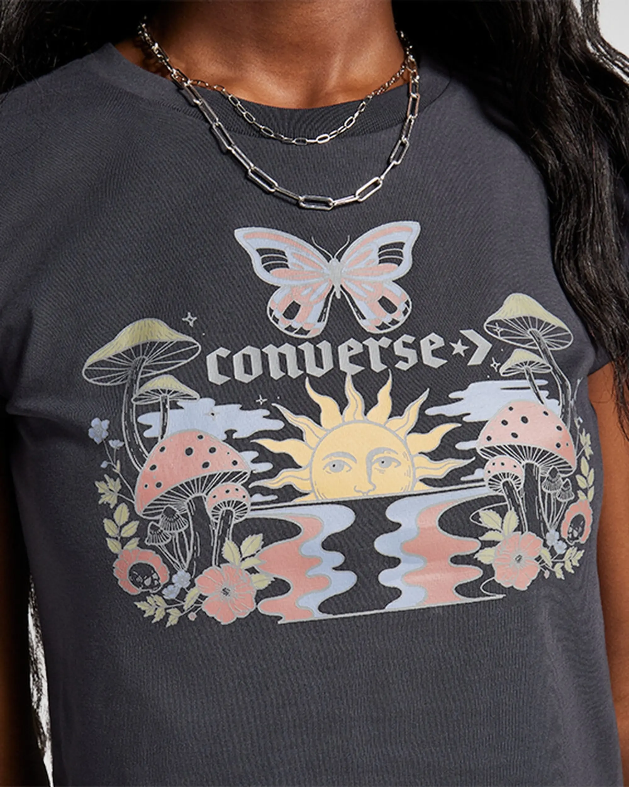Converse Womens Blooming Skate T-Shirt Nightfall Grey